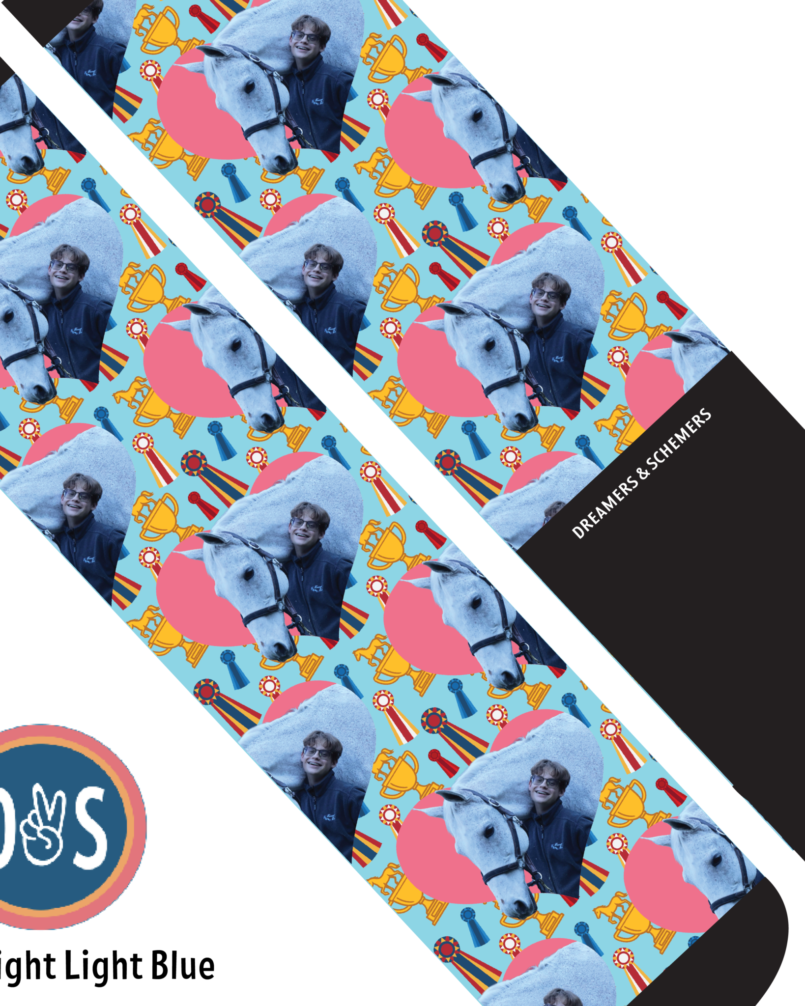 Custom socks with personalized heart and winner winner design showcasing a favorite photo on Dreamers & Schemers Boot Socks