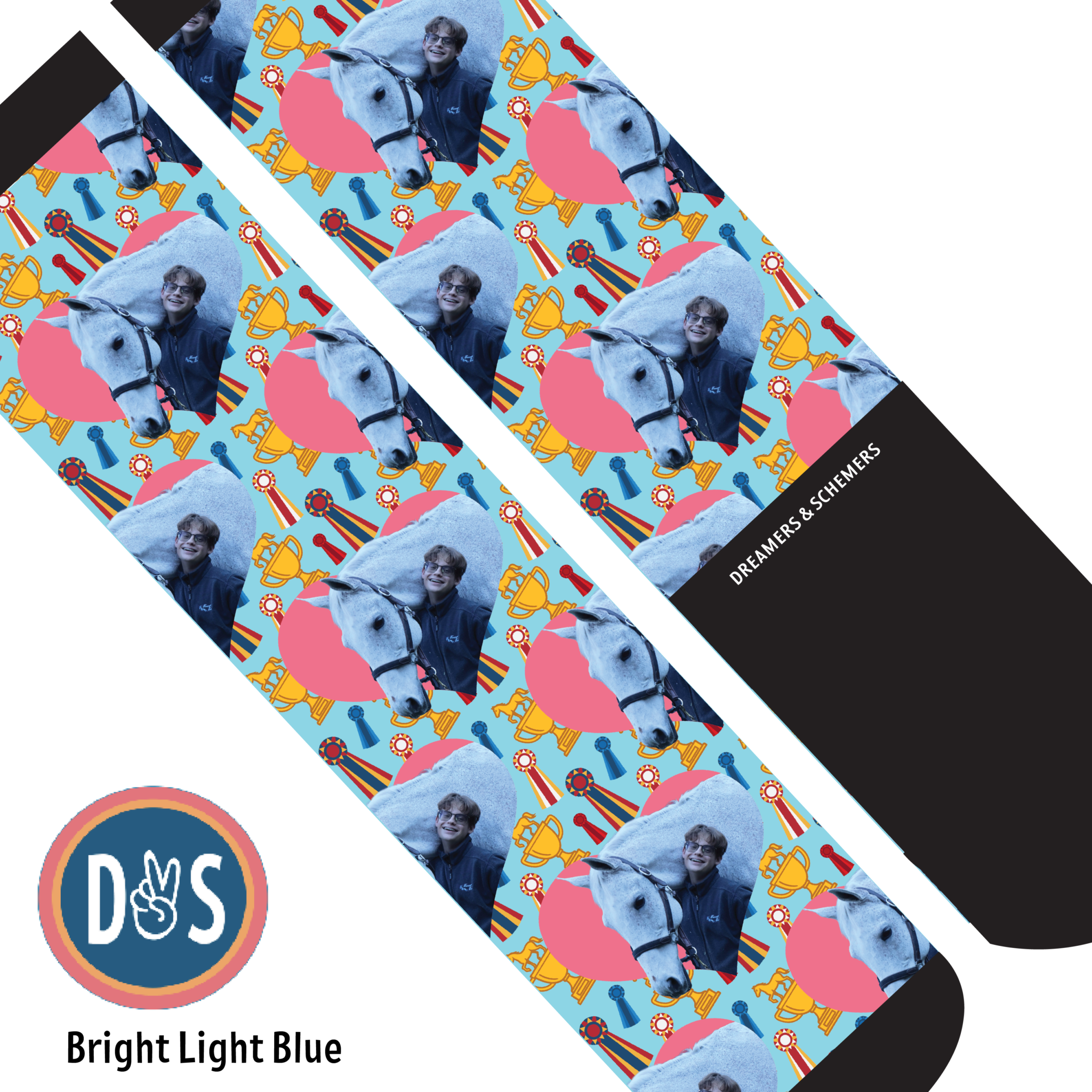 Custom socks with personalized heart and winner winner design showcasing a favorite photo on Dreamers & Schemers Boot Socks