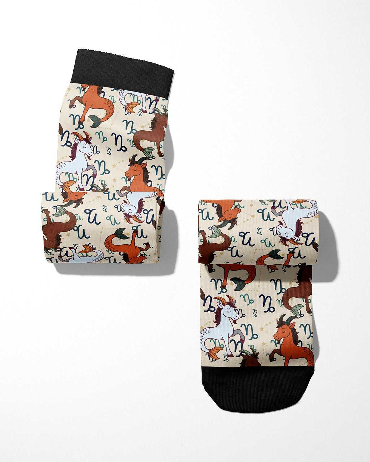 Limited edition Capricorn zodiac boot socks with horse pattern, made in USA, one size fits most