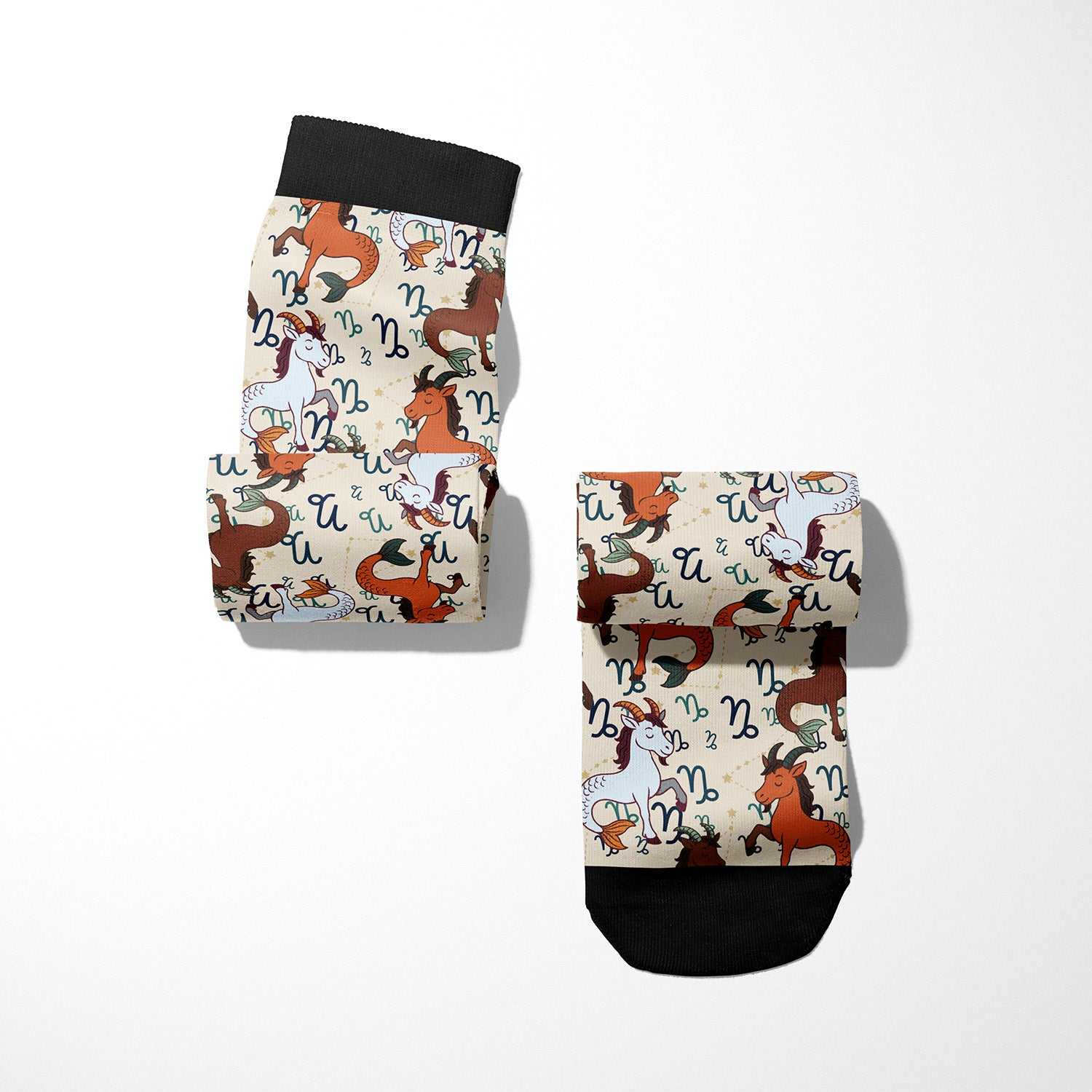 Limited edition Capricorn zodiac boot socks with horse pattern, made in USA, one size fits most