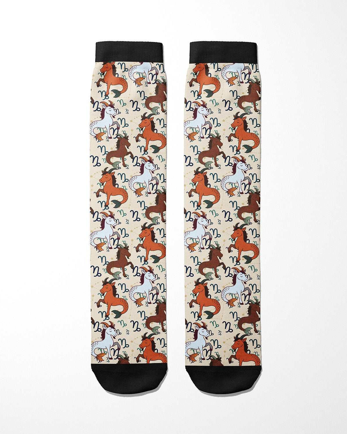 Limited edition Capricorn zodiac boot socks with horse pattern, made in USA, one size fits most