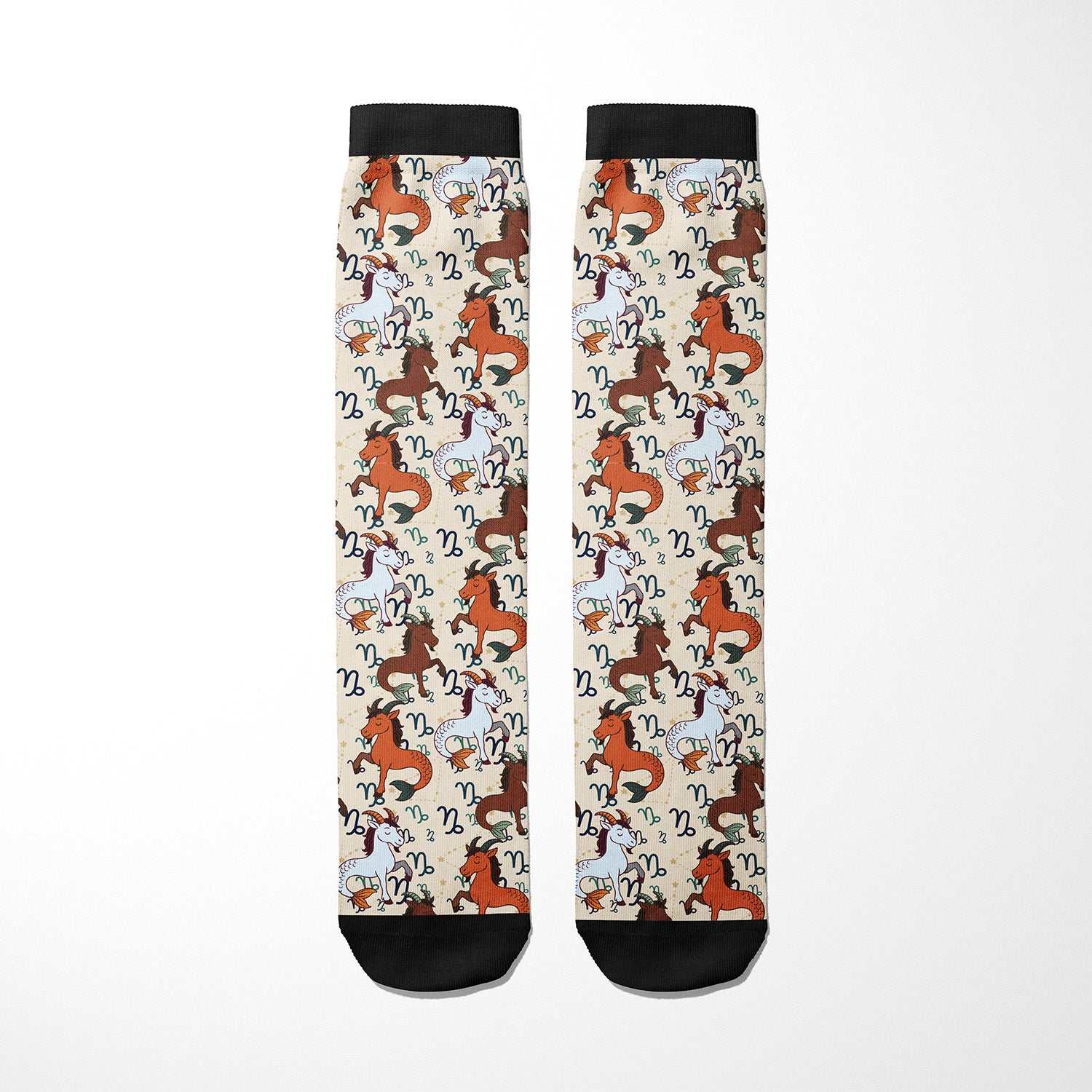 Limited edition Capricorn zodiac boot socks with horse pattern, made in USA, one size fits most