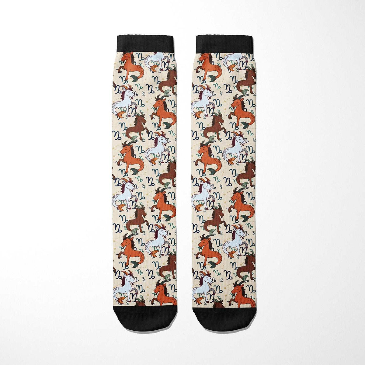 Limited edition Capricorn zodiac boot socks with horse pattern, made in USA, one size fits most