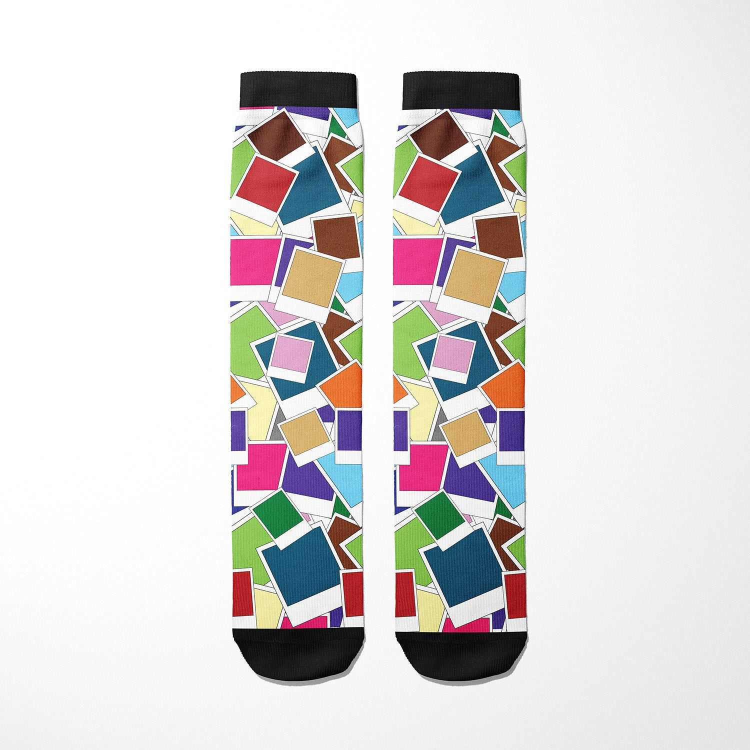 Limited edition colorful boot socks with geometric pattern and black accents