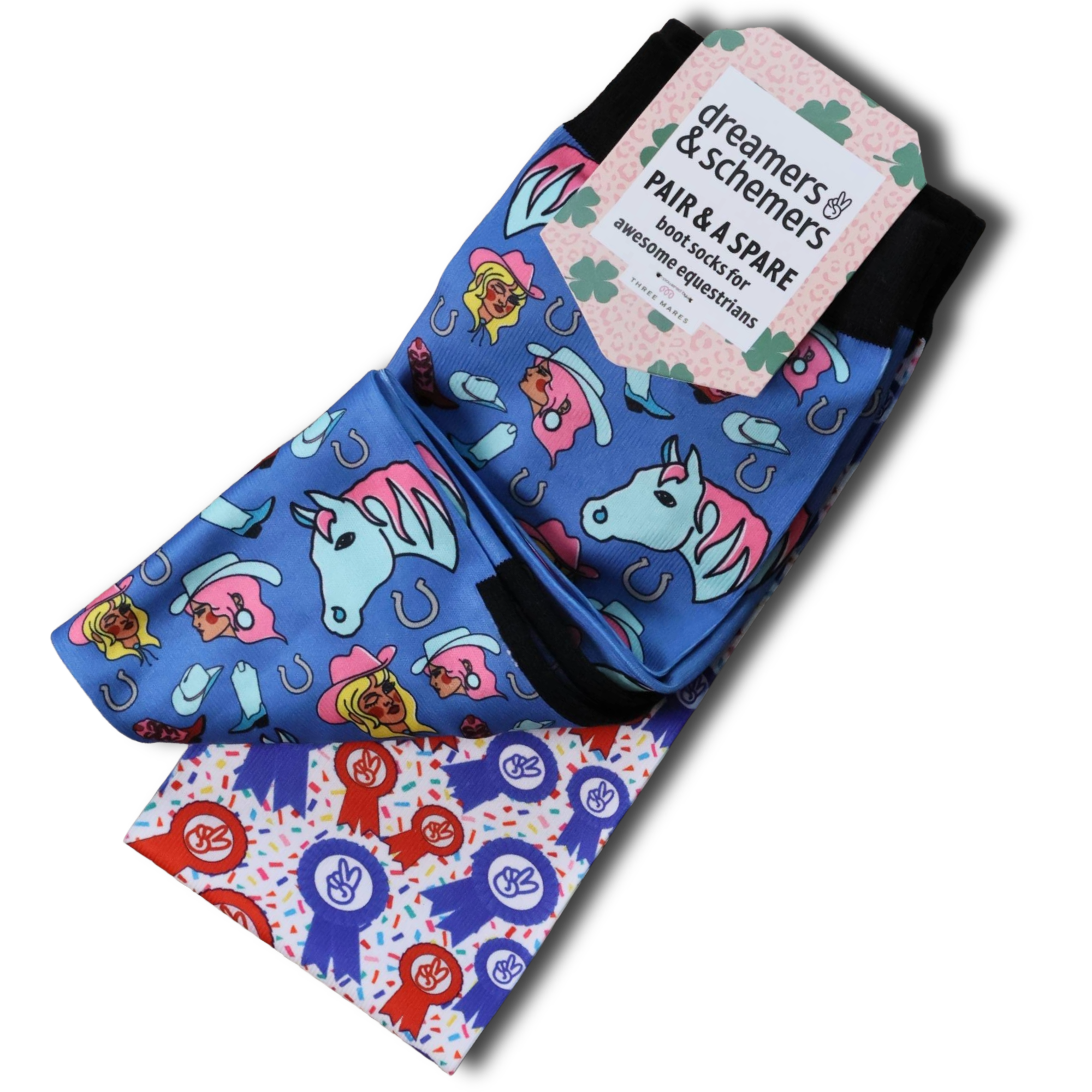 Cowgirl Rodeo Pair & A Spare black top boot socks in pack of three for women US size 6-12