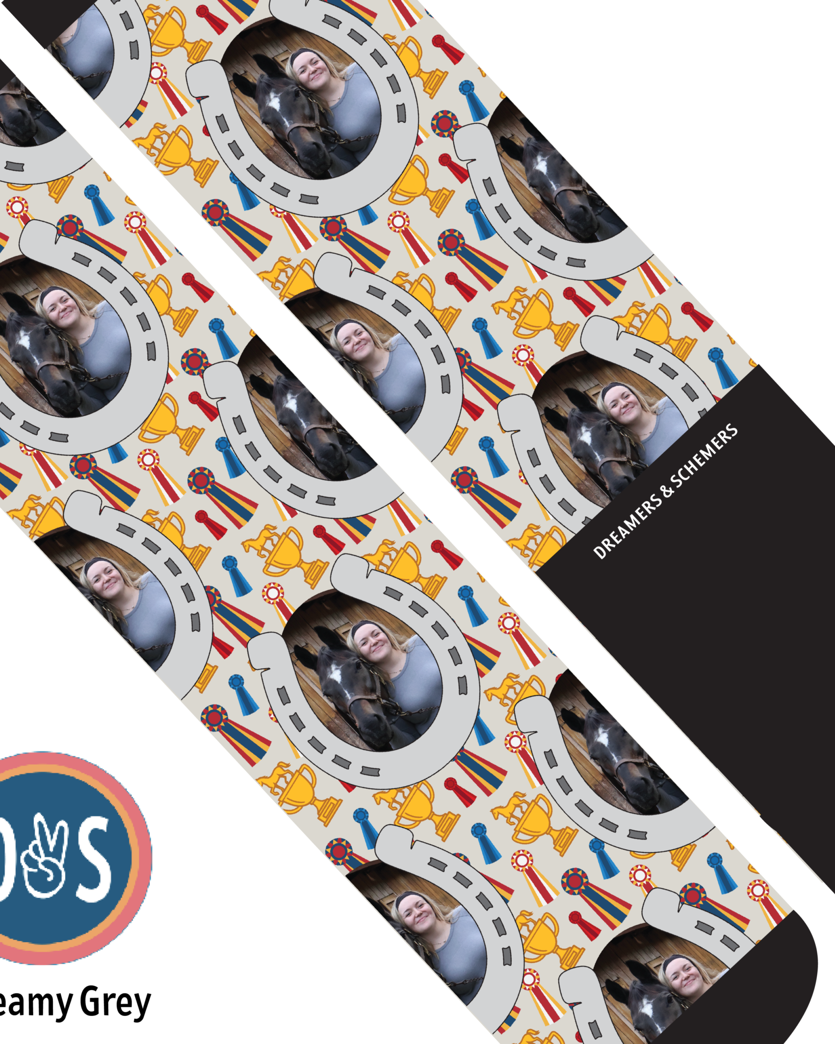 Custom boot socks with horseshoes and winner winner pattern for adults and kids