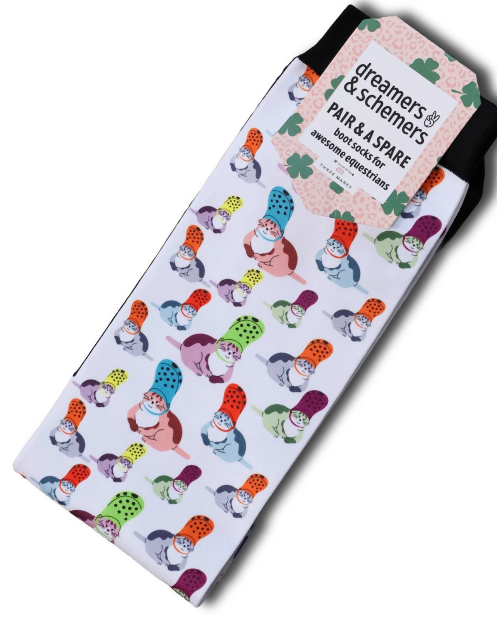 Croc Cat Pair & a Spare equestrian boot socks with crocodile cat mashup in Light Blue, by Dreamers & Schemers