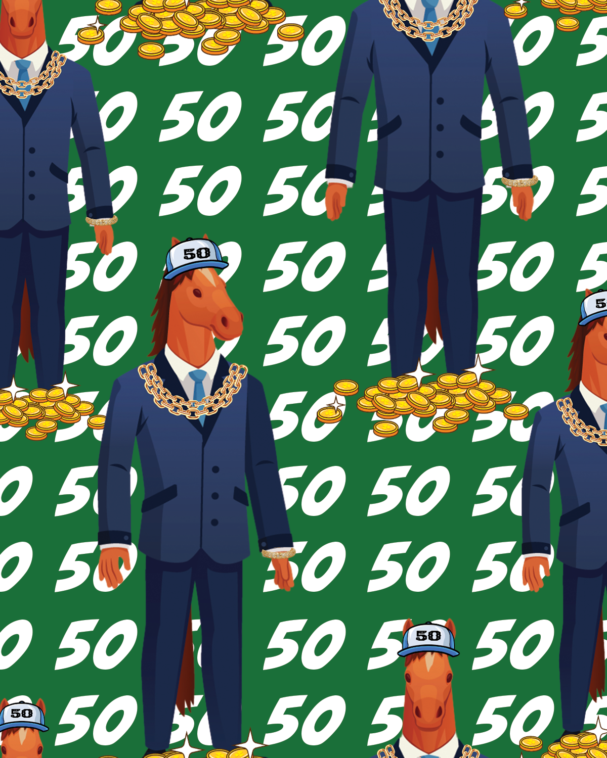 Green boot socks with horse heads in suits and gold chains pattern, limited edition equestrian style