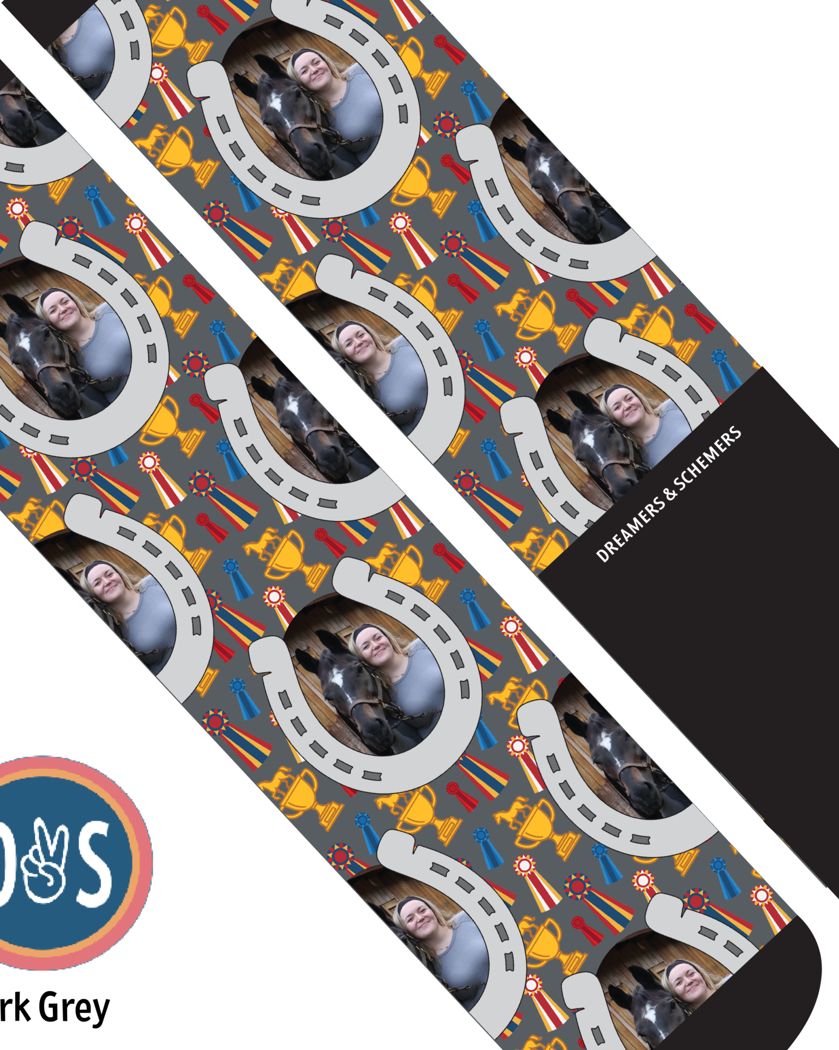 Custom Boot Socks with horseshoes and Winner Winner design, personalized with your photo