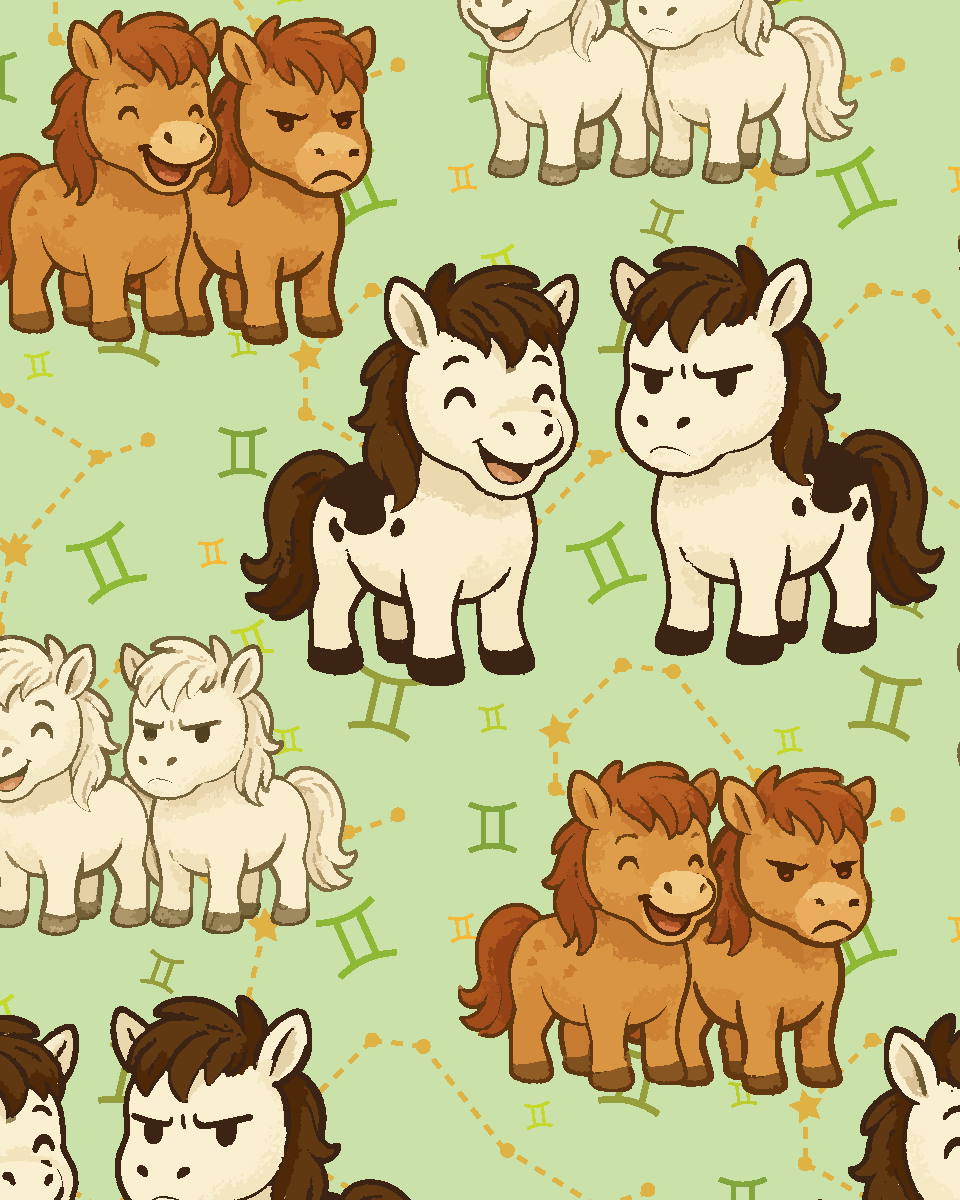 Gemini zodiac-themed boot socks with twin horse design seamless pattern