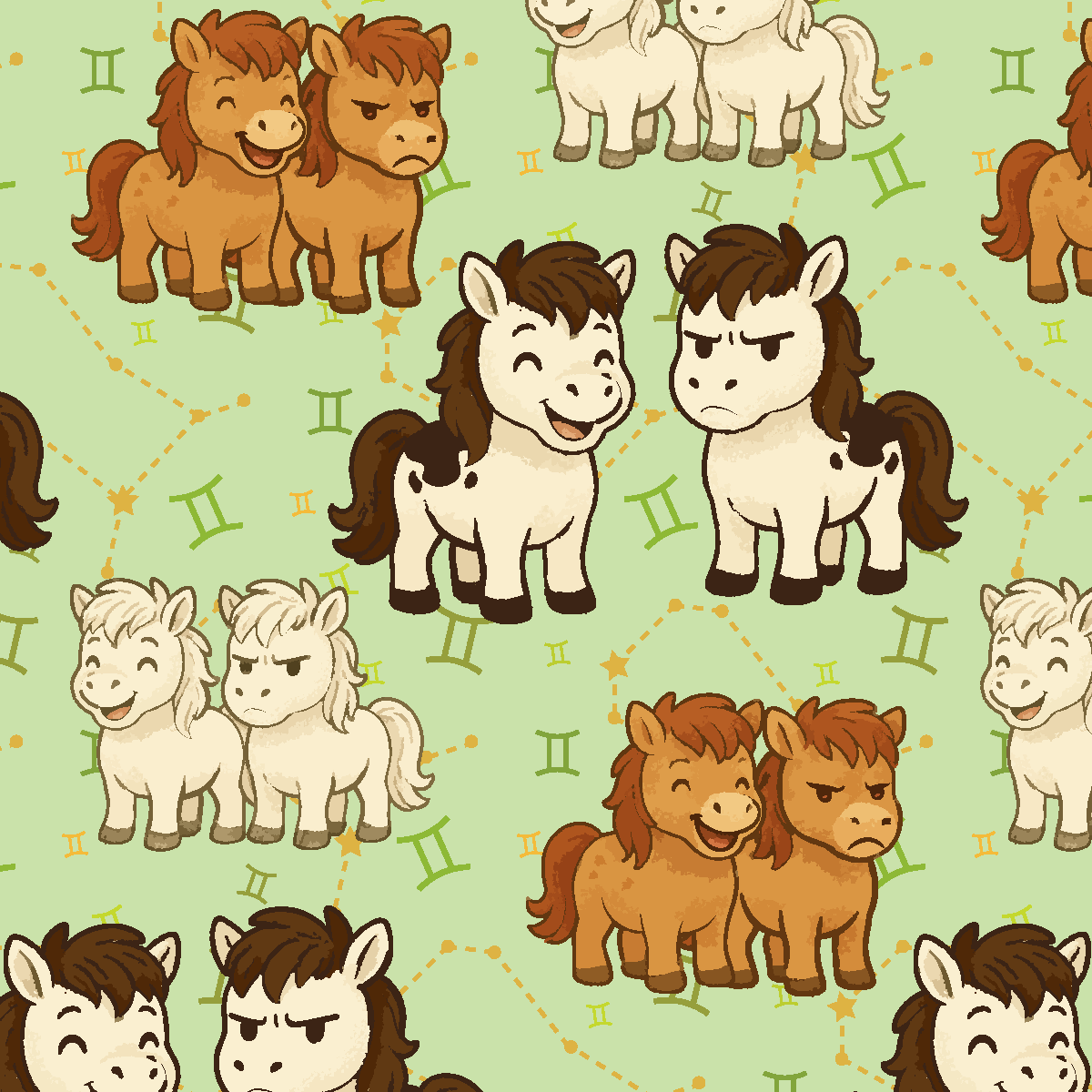 Gemini zodiac-themed boot socks with twin horse design seamless pattern
