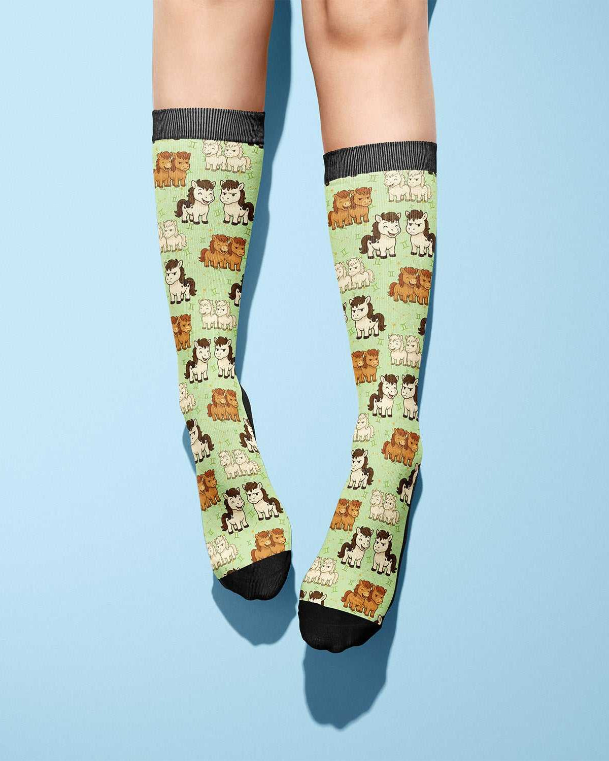Limited edition Gemini zodiac boot socks with horse patterns, made in the USA, one size fits most