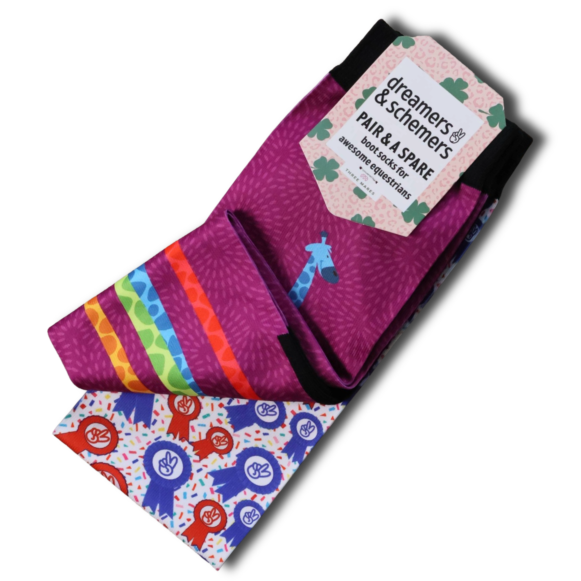 Giraffe Attack Pair black top boot socks with spare sock pack for adults