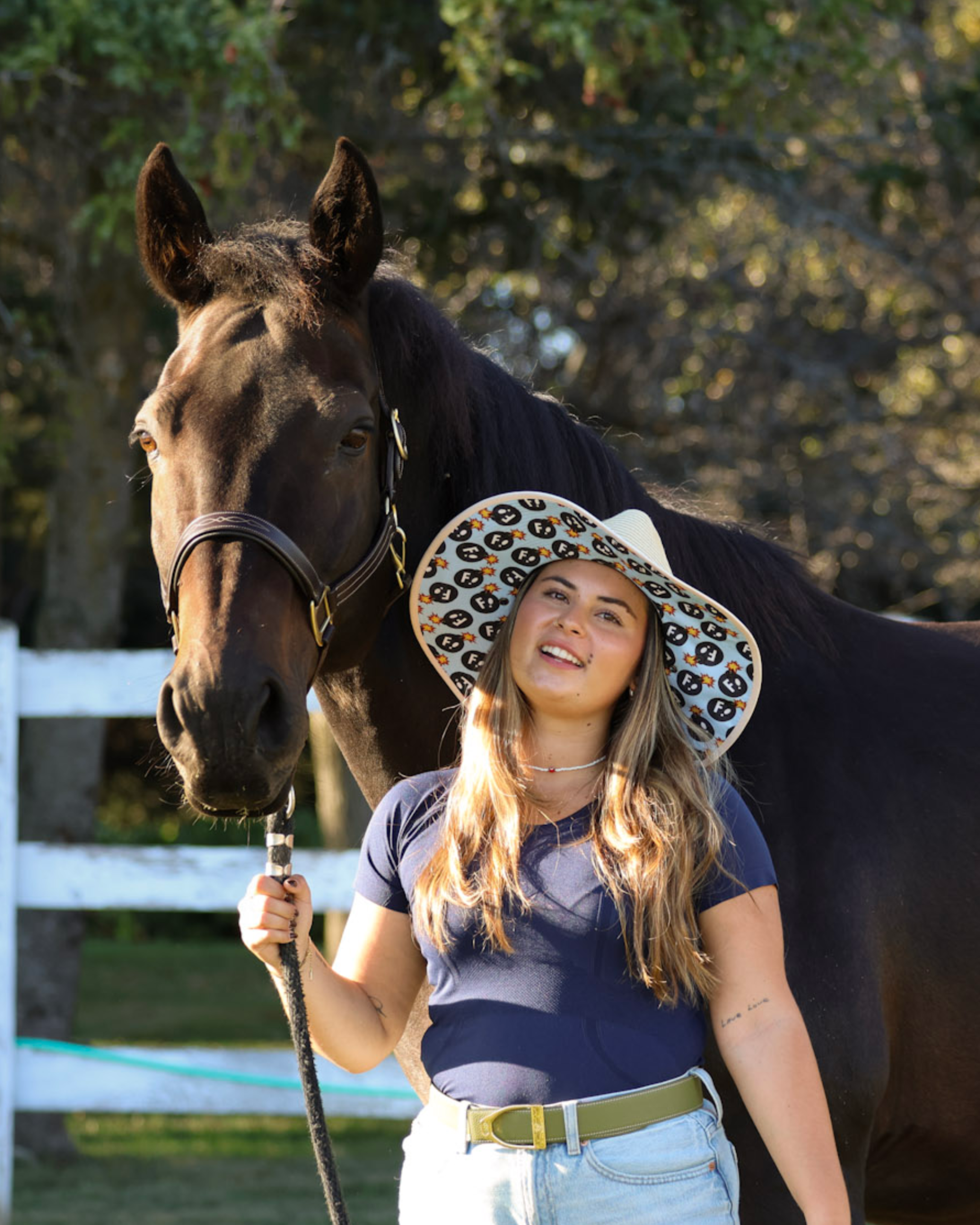 Hay Sunshine F Bomb Hat with hidden F Bombs pattern under brim for equestrian sun protection
