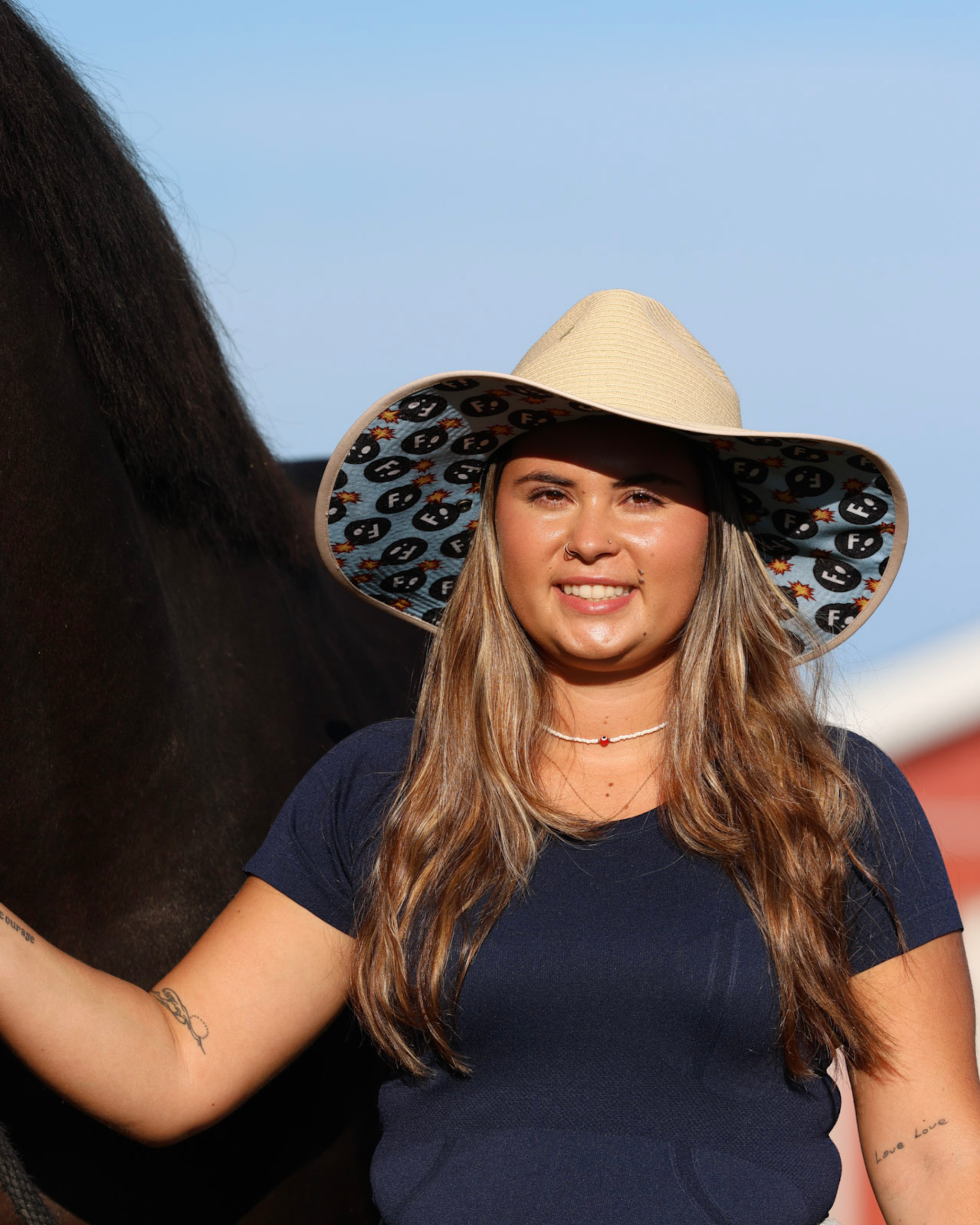 Hay Sunshine F Bomb Hat with hidden F Bombs pattern under brim for equestrian sun protection
