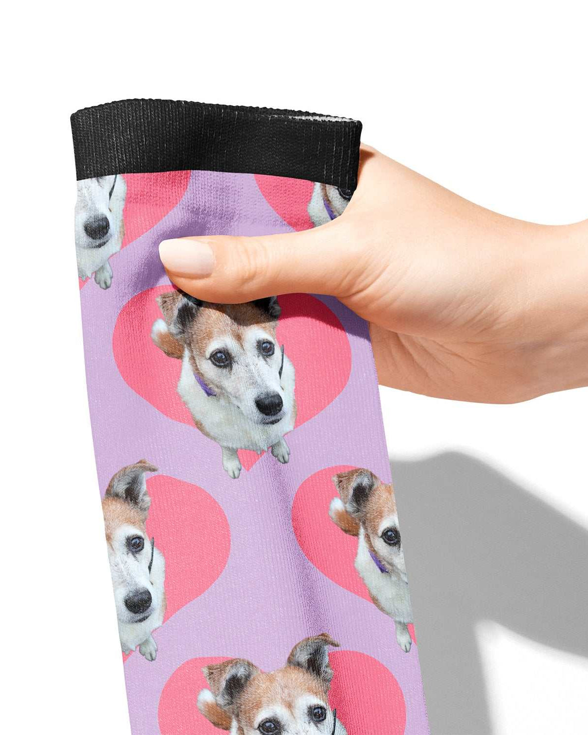 Hearts custom photo equestrian boot socks featuring heart print, product mockup showing the full design, by Dreamers & Schemers