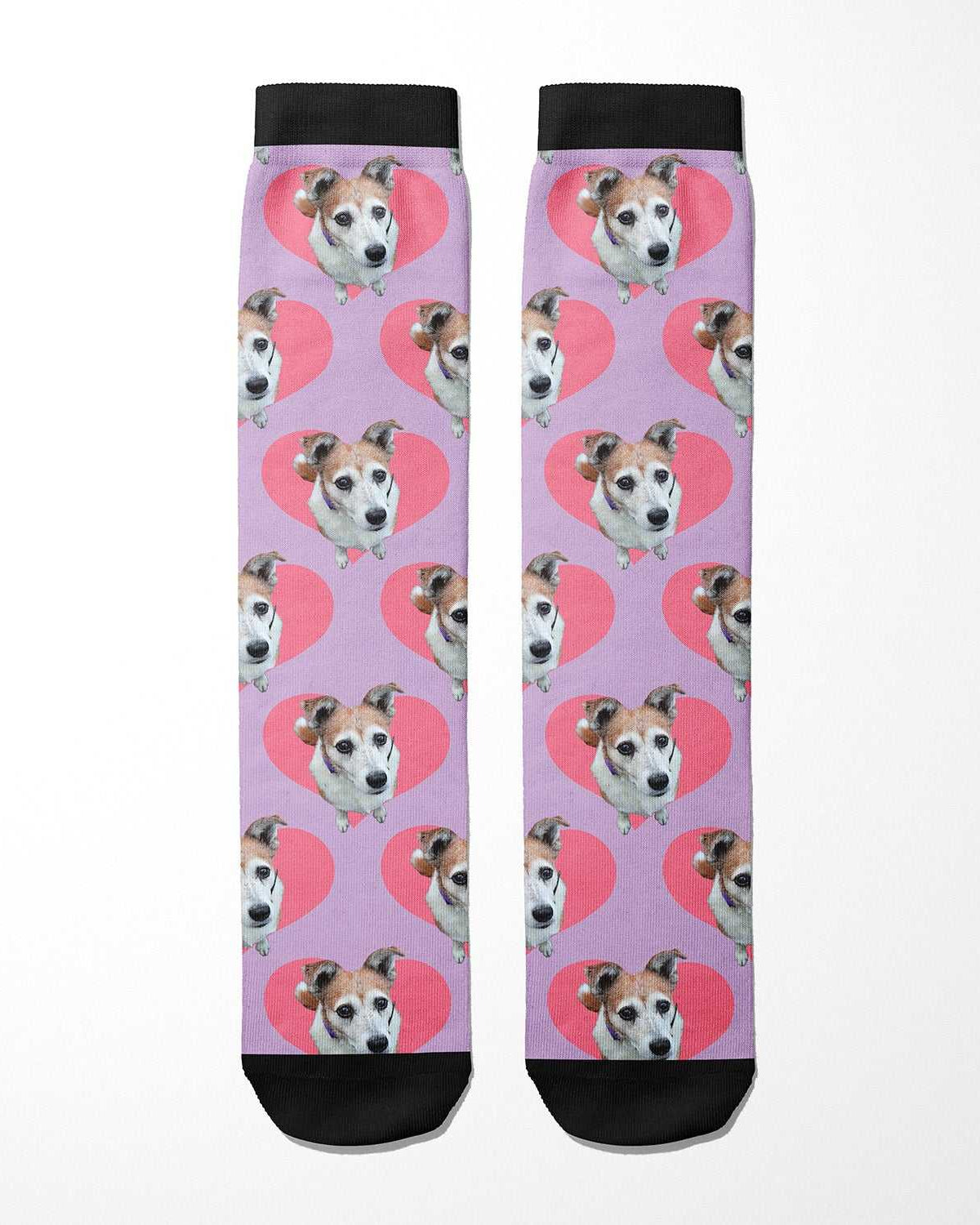 Hearts custom photo equestrian boot socks, product mockup showing the full design