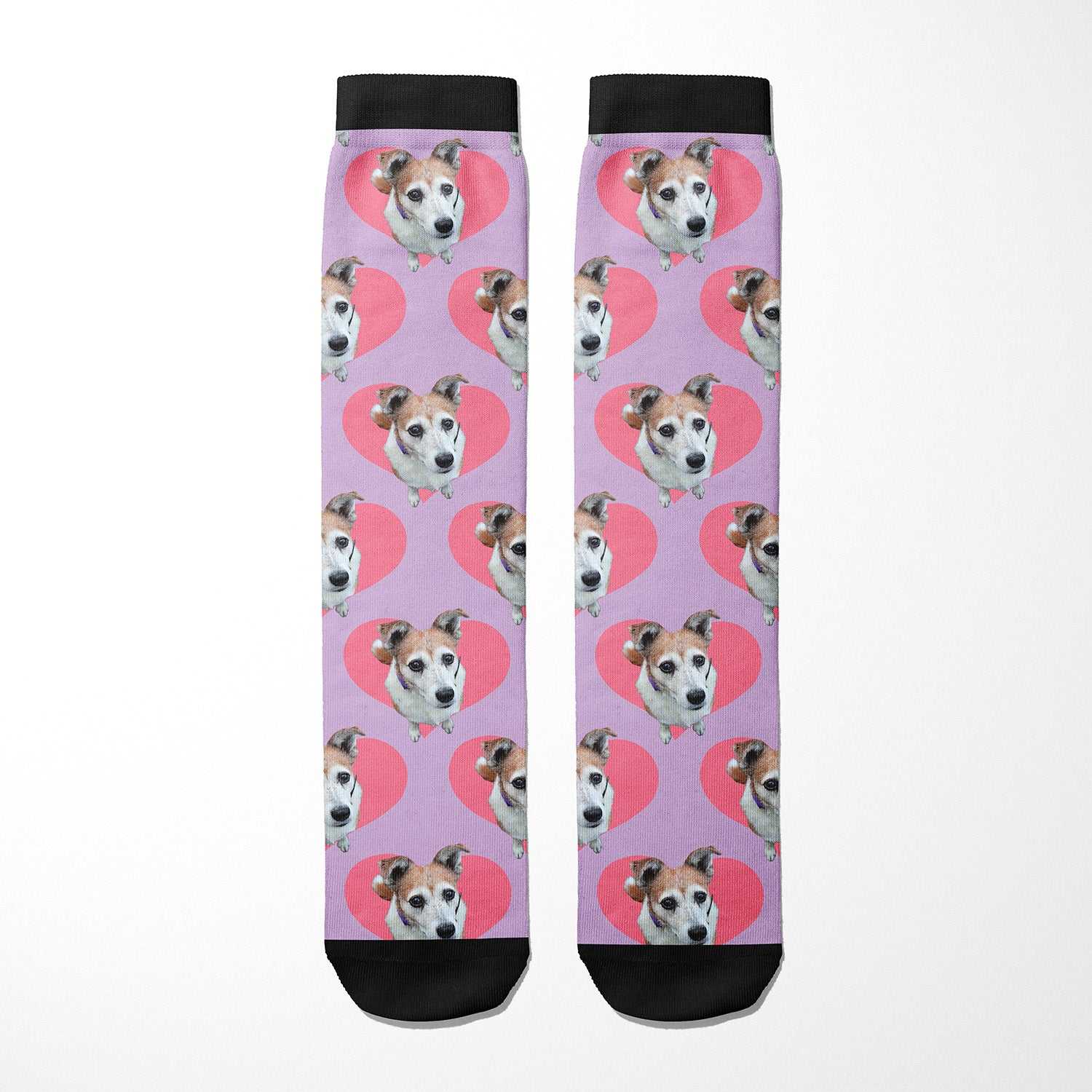 Hearts custom photo equestrian boot socks, product mockup showing the full design