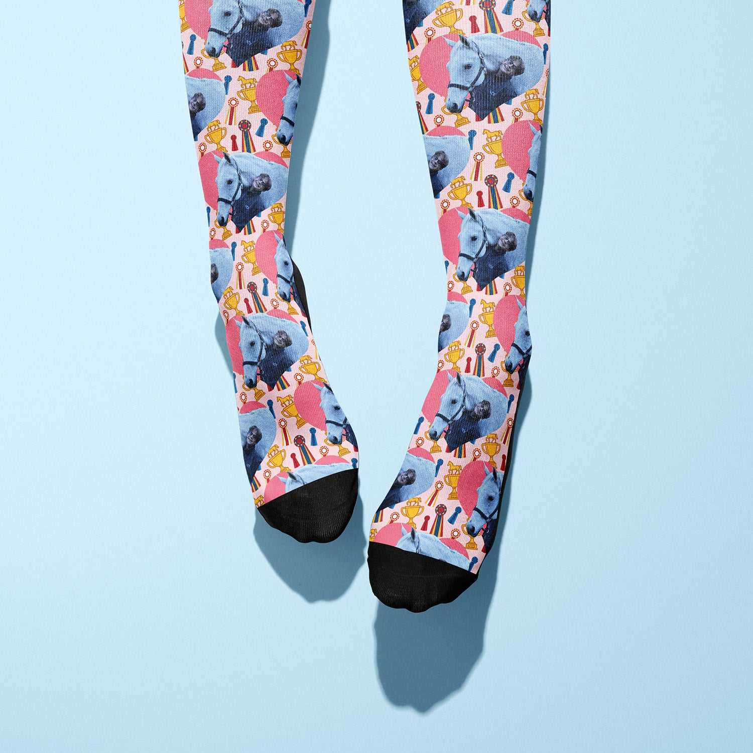 Custom socks with hearts and winner winner design featuring personalized photo on Dreamers & Schemers Boot Socks