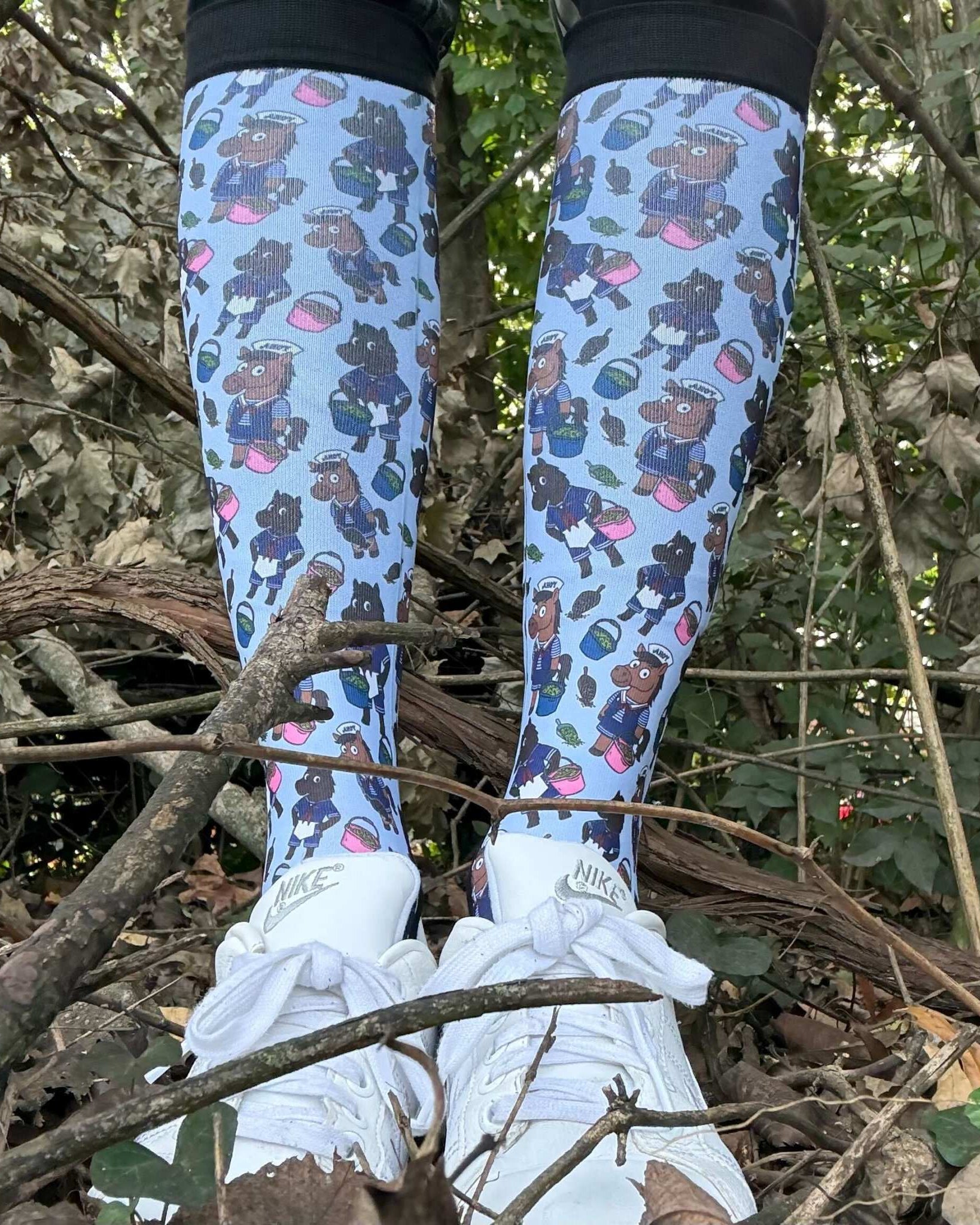 Limited edition Scoops Ahoy boot socks with horse and ice cream parlor design, soft and stretchy, made in USA