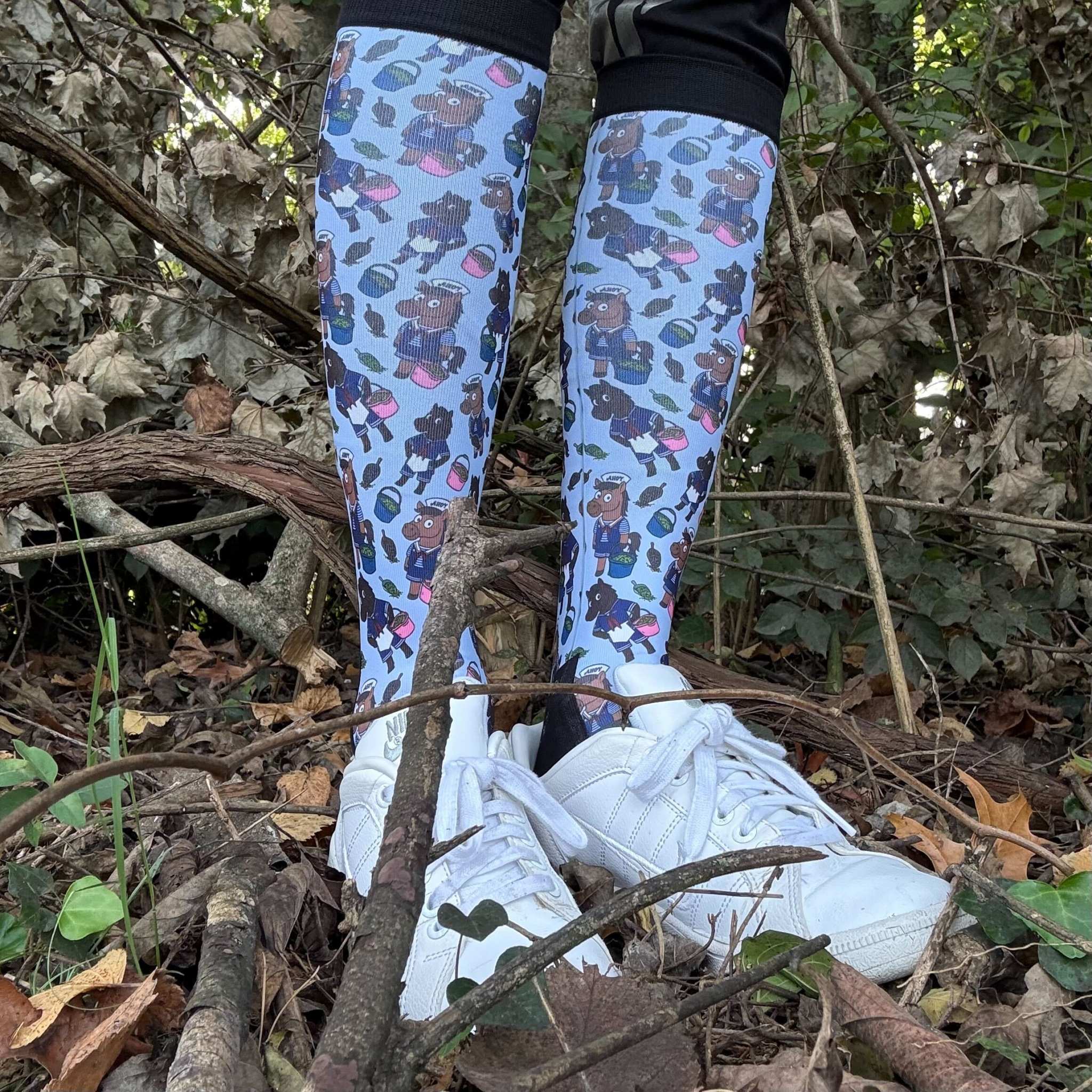 Limited edition Scoops Ahoy boot socks with horse and ice cream parlor design, soft and stretchy, made in USA