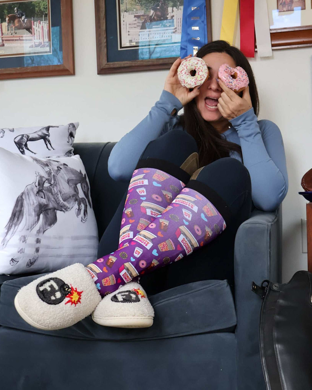 : Donuts 2.0 limited edition equestrian boot socks with donut sprinkles print, by Dreamers & Schemers