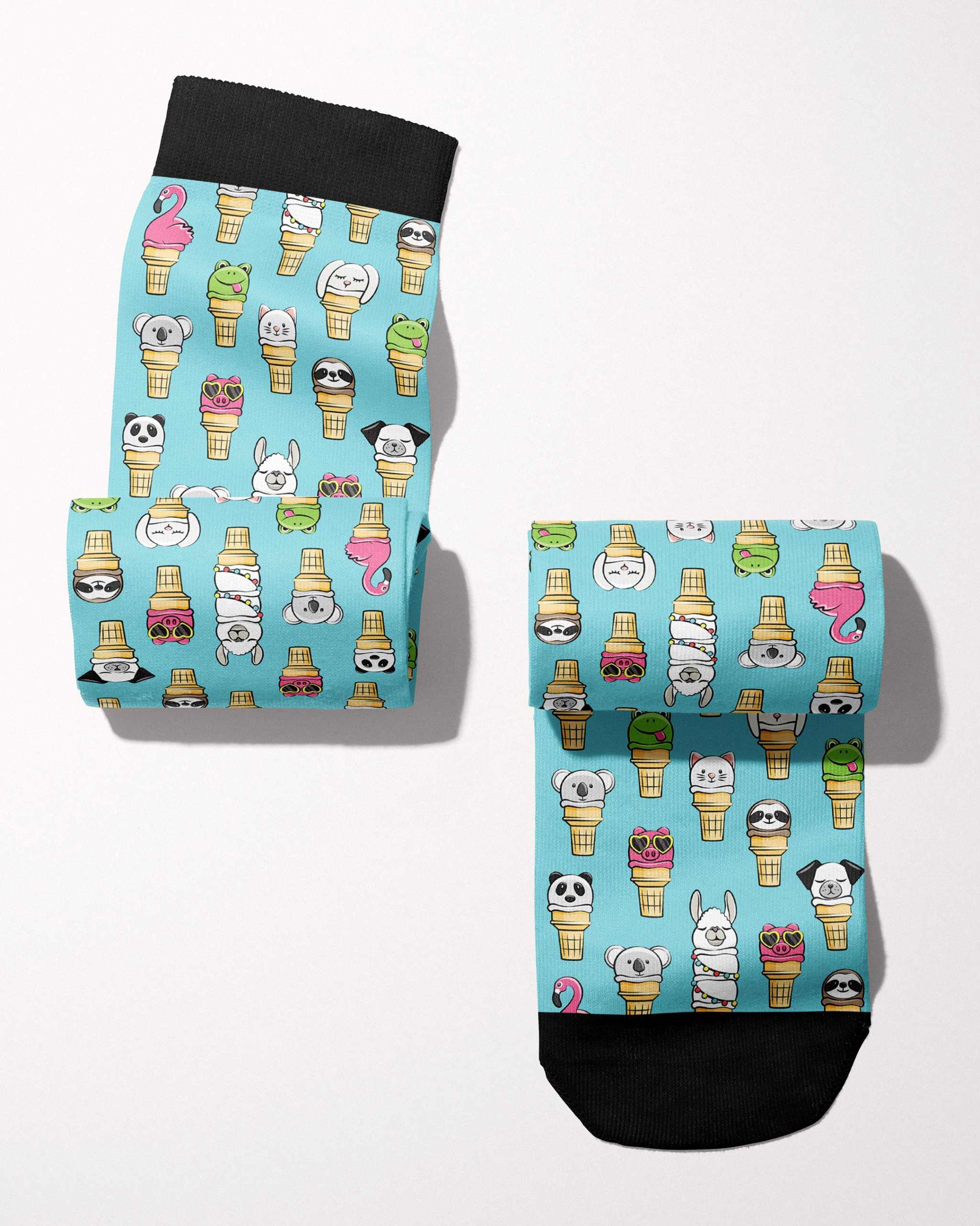 Ice Cream Cone Man secret limited edition boot socks, alternate angle, by Dreamers & Schemers