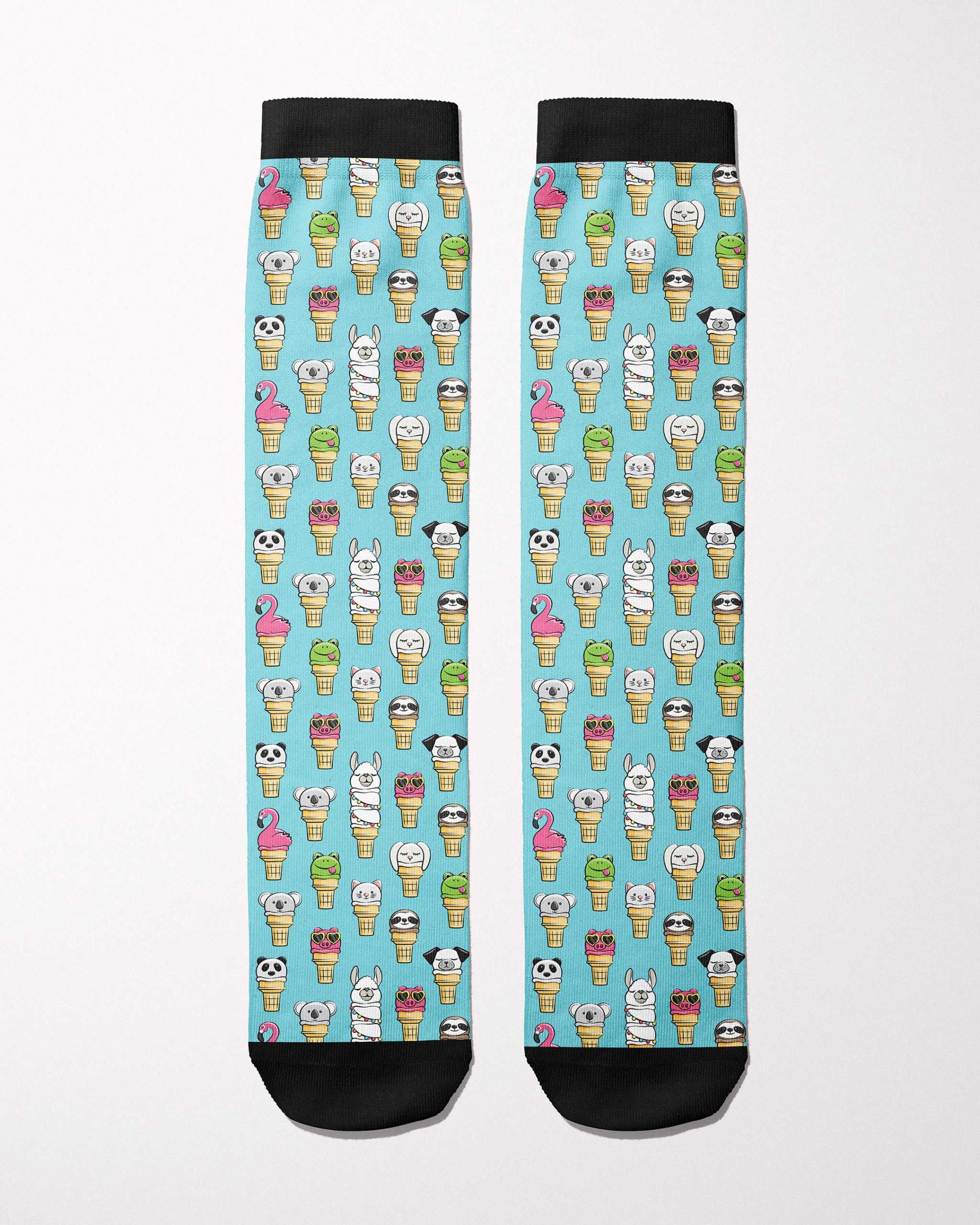Ice Cream Cone Man secret limited edition boot socks, showing the full pattern layout
