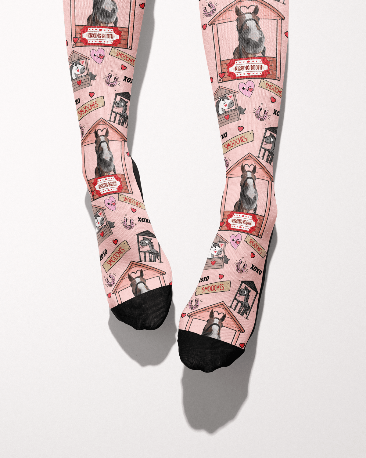 Kissing Booth custom photo equestrian boot socks, Pink, alternate angle, by Dreamers & Schemers