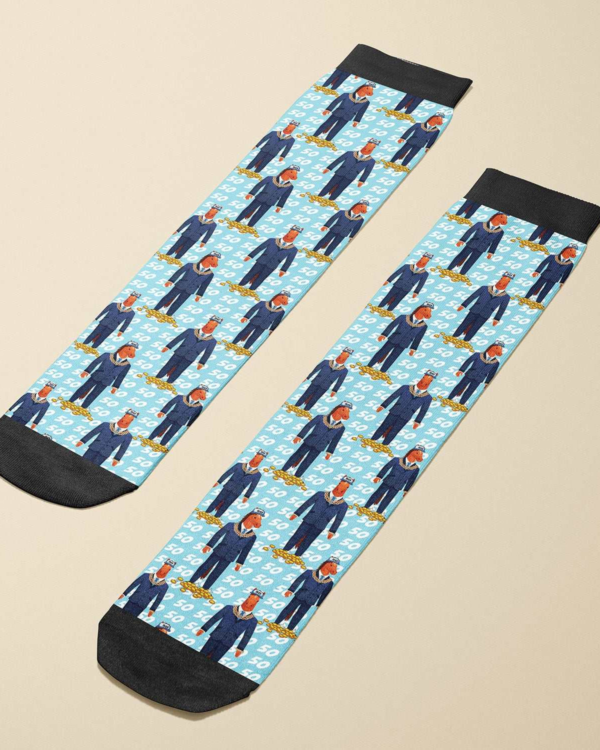 Limited edition boot socks with unique character design, soft and stretchy, made in the USA