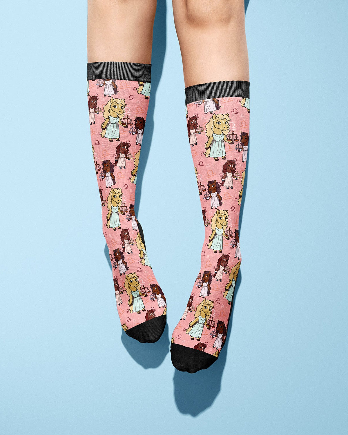 Limited edition Libra zodiac boot socks with pink pattern, made in USA, equestrian style
