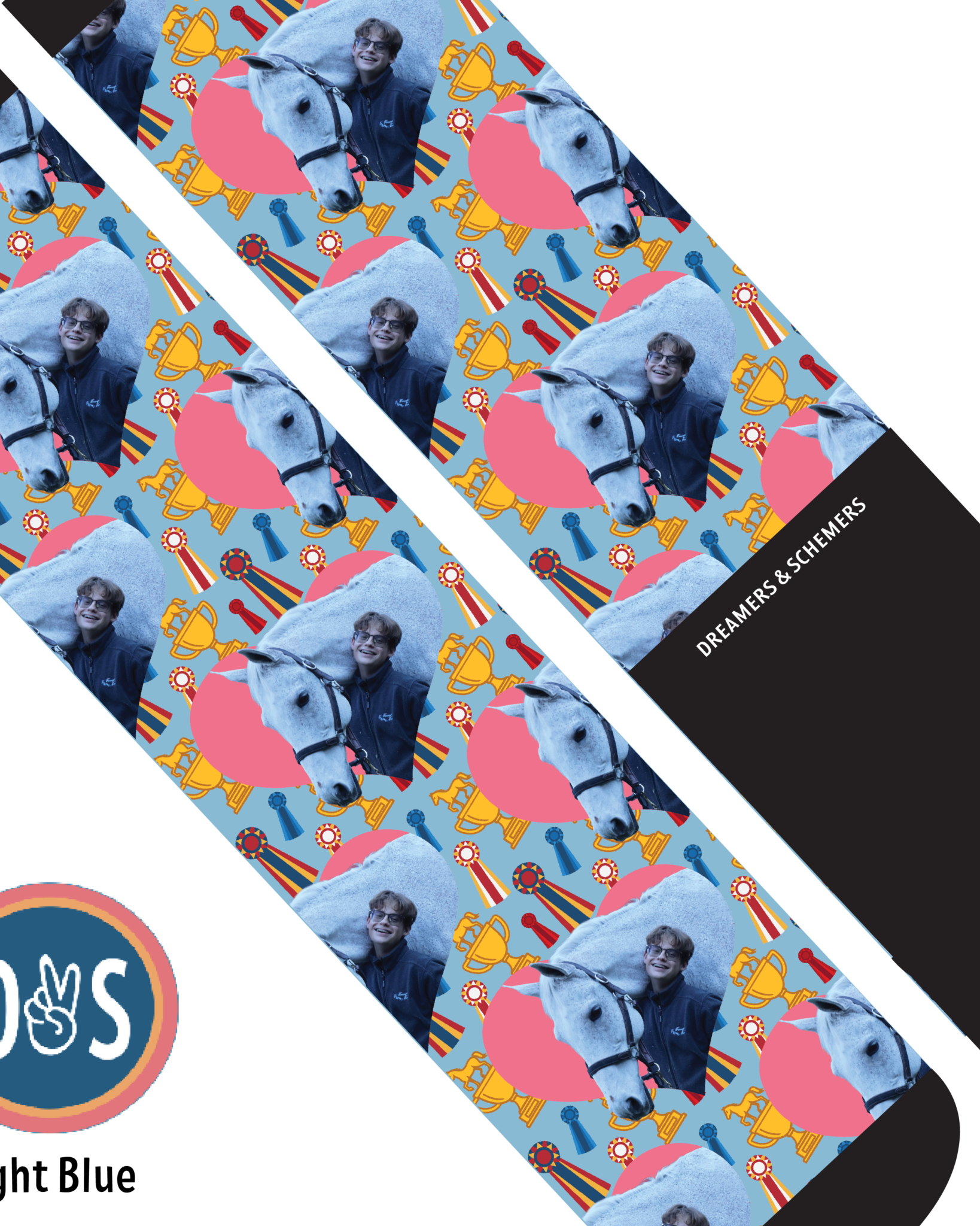 Custom Socks featuring personalized photos and heart patterns on Dreamers & Schemers Boot Socks