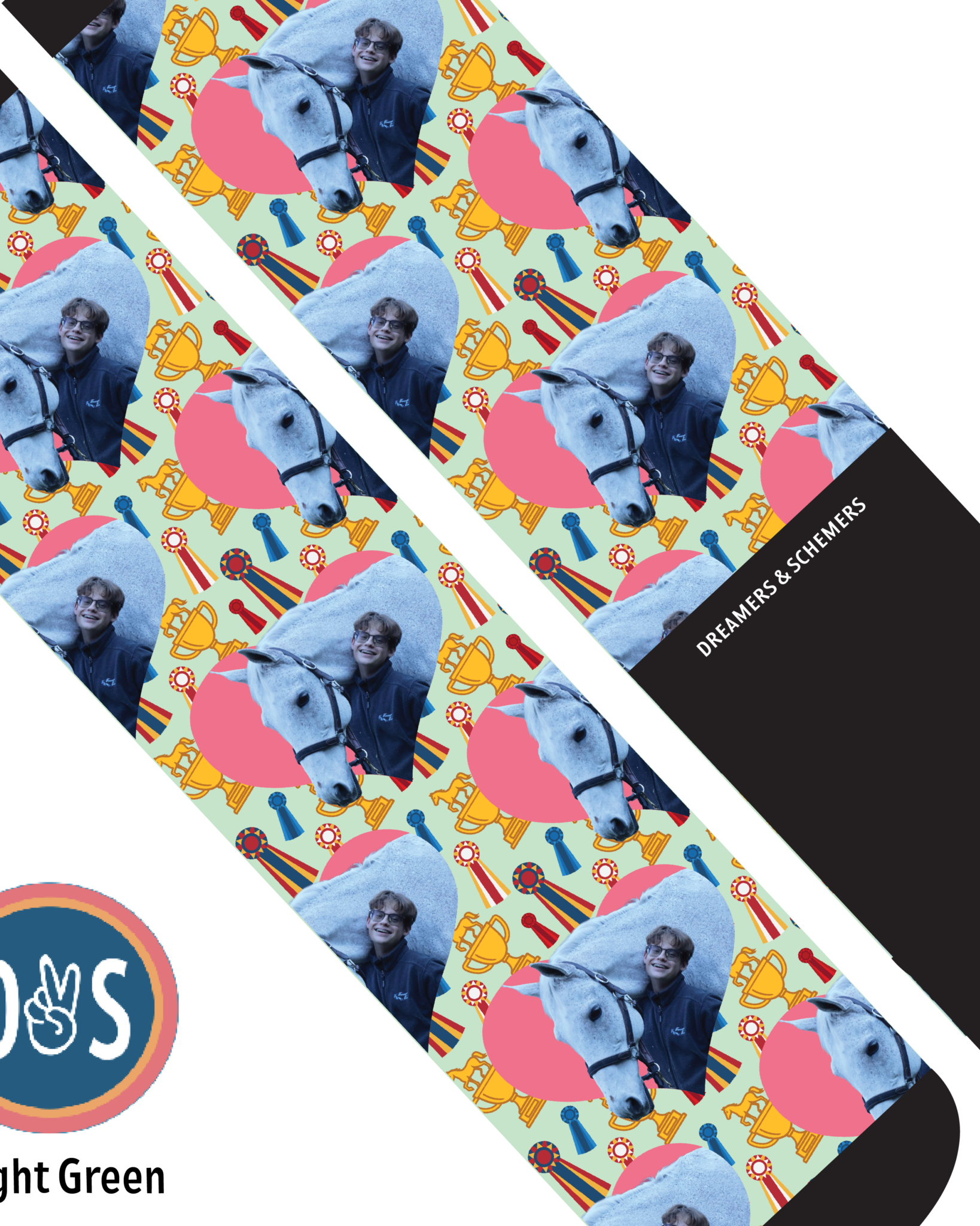 Custom socks with personalized photo and Heart & Winner Winner pattern