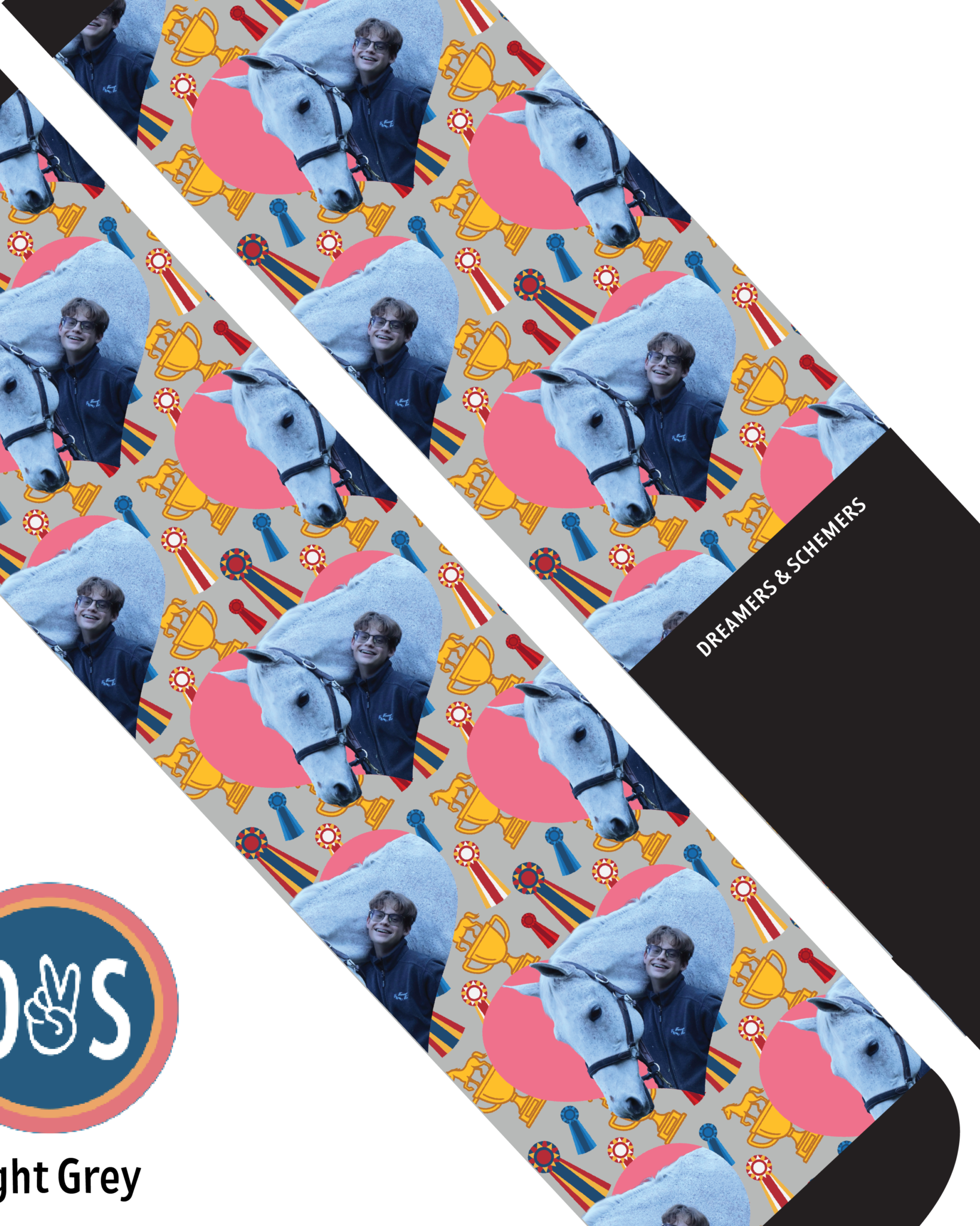 Custom socks featuring personalized heart and winner winner designs for adults and youth