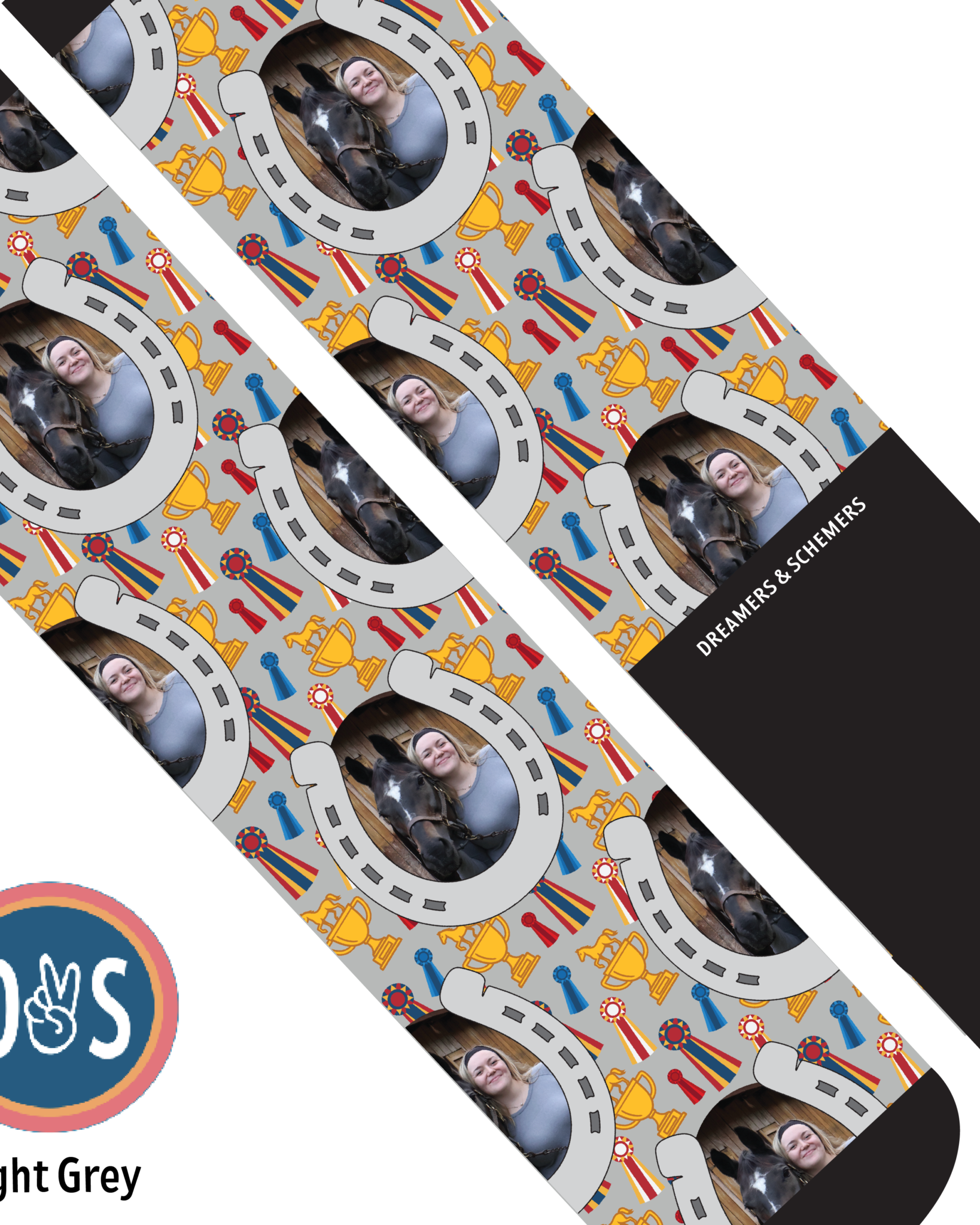 Custom Boot Socks featuring Horseshoes & Winner Winner design with personalized photo option