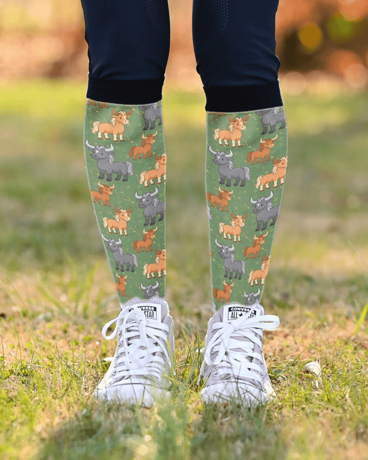 Limited edition Taurus zodiac boot socks with unique patterns, made in the USA, perfect for riding boots