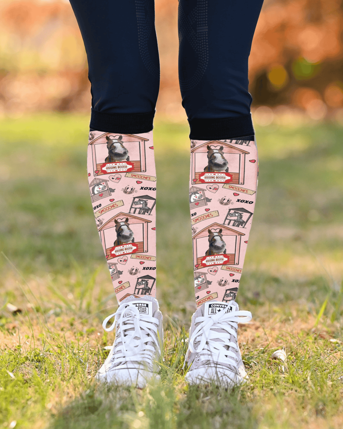 Kissing Booth custom photo equestrian boot socks, pink, by Dreamers & Schemers
