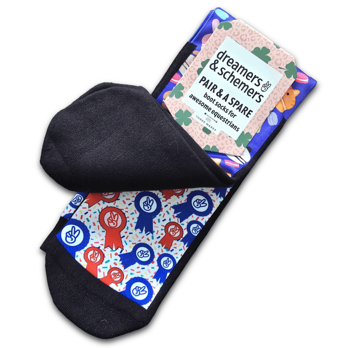 Mac Attack Youth black top boot socks with smooth seam and breathable knit, sold in packs of three with a spare sock.