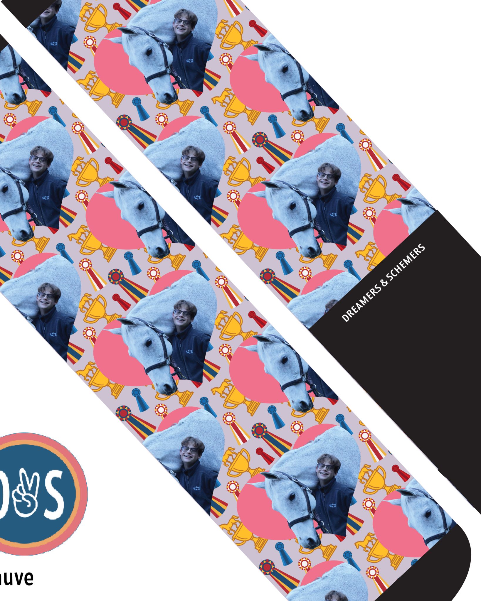 Custom socks featuring hearts and winner design with personalized photo option