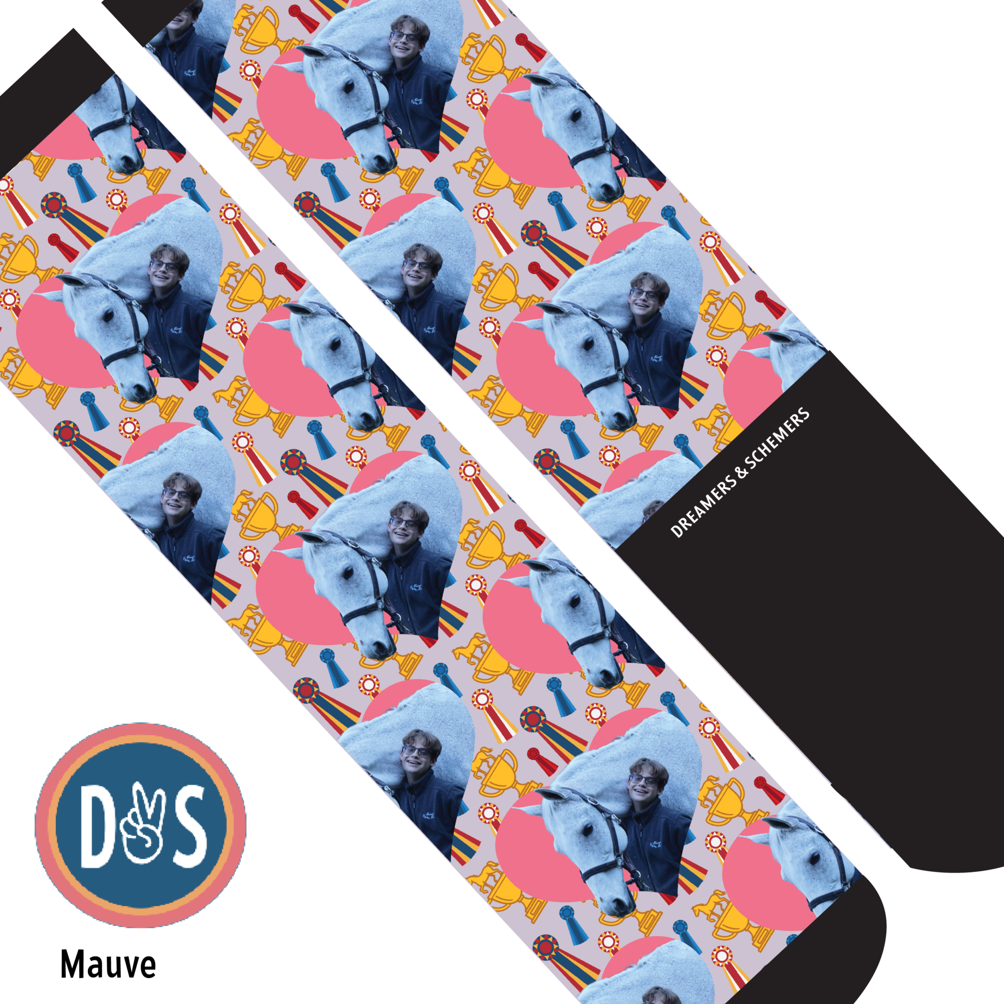 Custom socks featuring hearts and winner design with personalized photo option