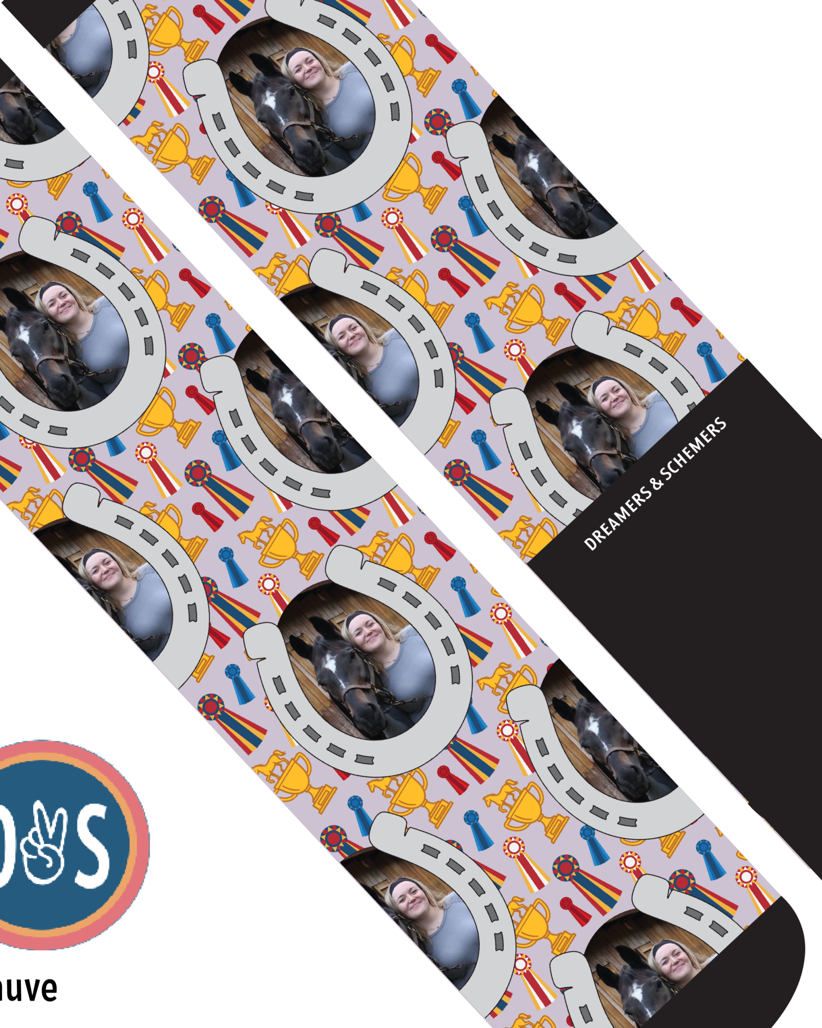 Custom Boot Socks personalized with horseshoes and winner winner design