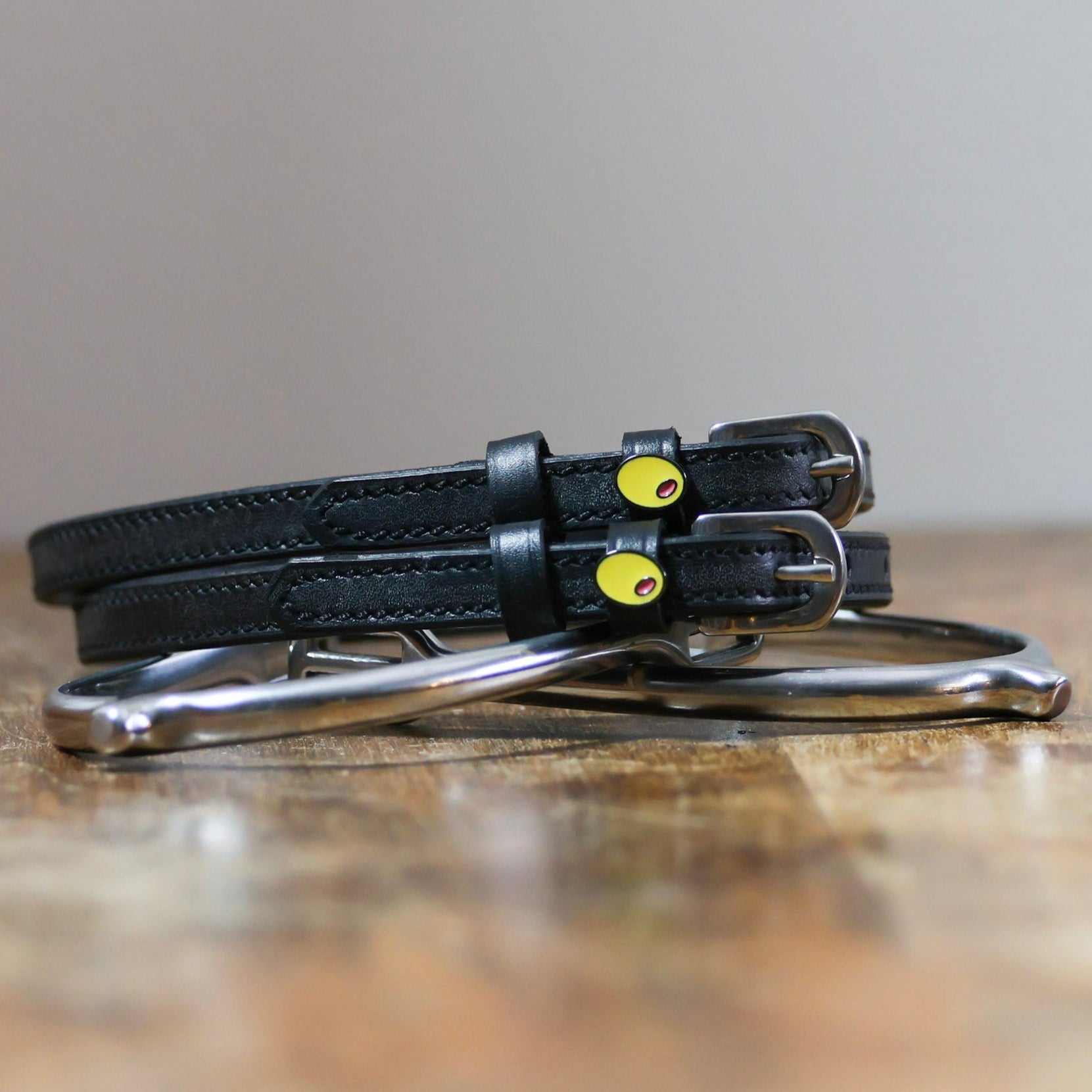 ManeJane Olive Spur Straps Spur Straps — black leather, non-stretch, hero image for English riders.