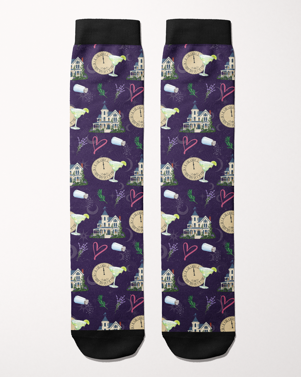 Midnight Margaritas Limited Edition boot socks in deep purple, flat lay of the pair, by Dreamers & Schemers