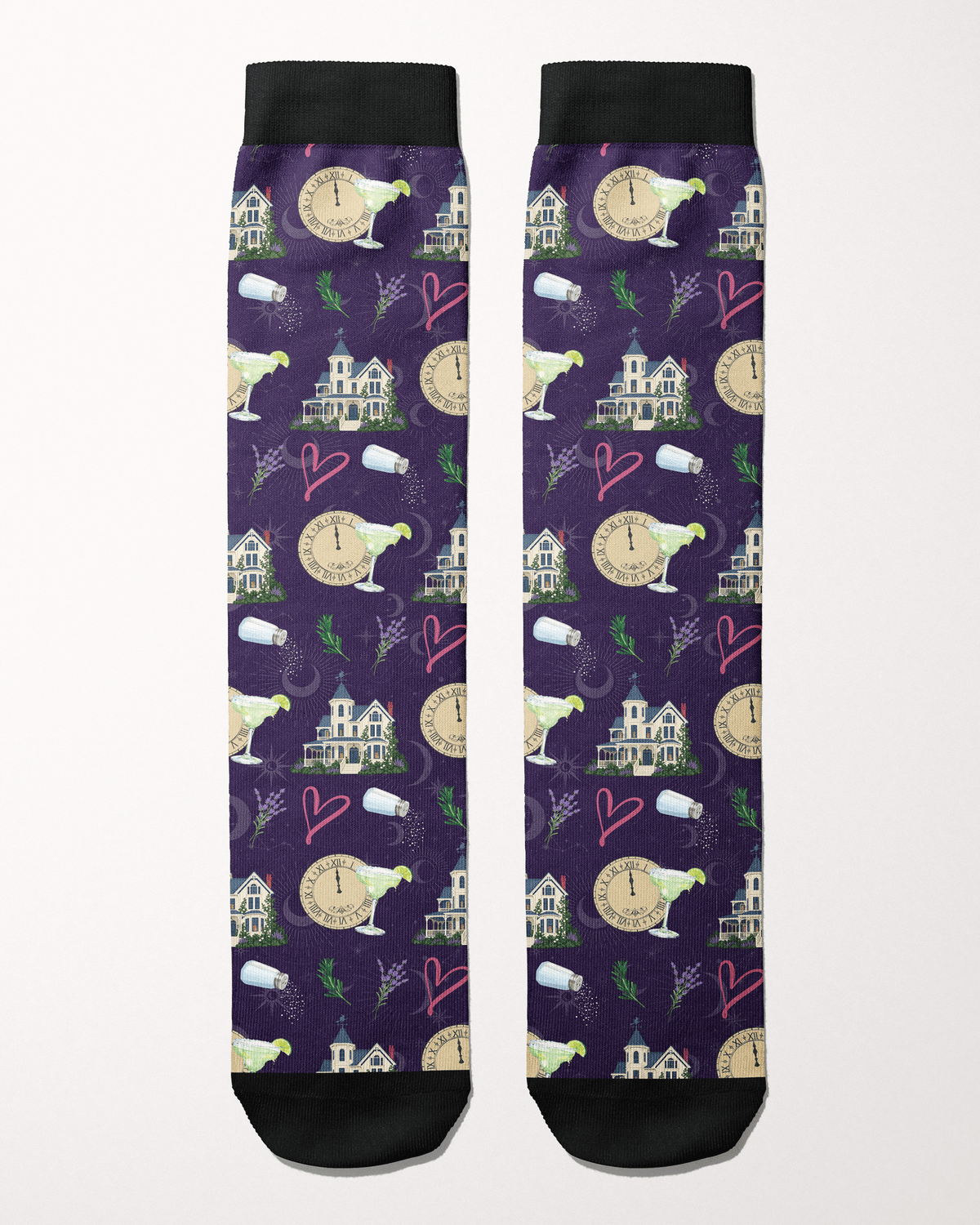 Midnight Margaritas Limited Edition boot socks in deep purple, flat lay of the pair, by Dreamers & Schemers