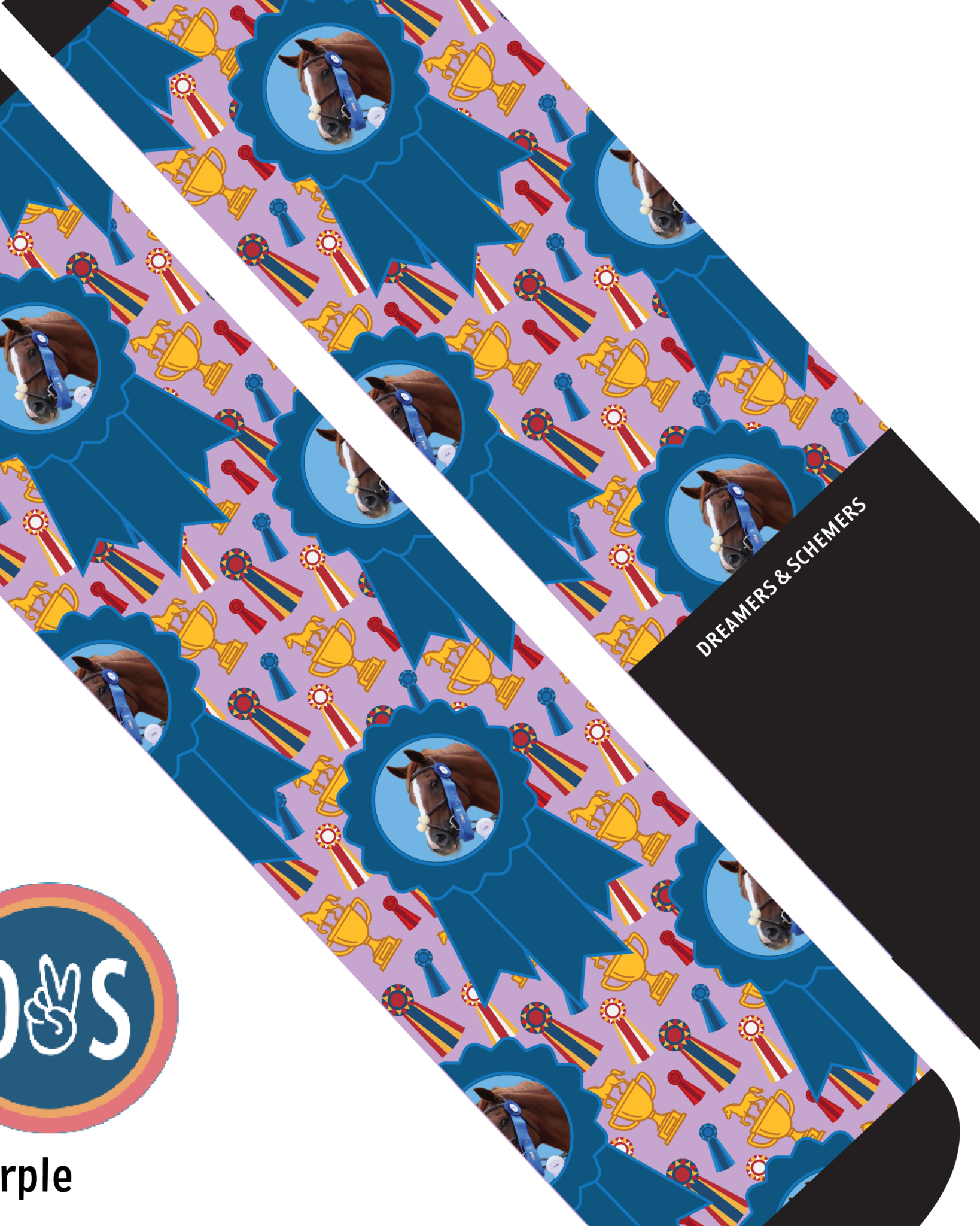 Custom blue ribbon winner Boot Socks with personalized photo and pattern design