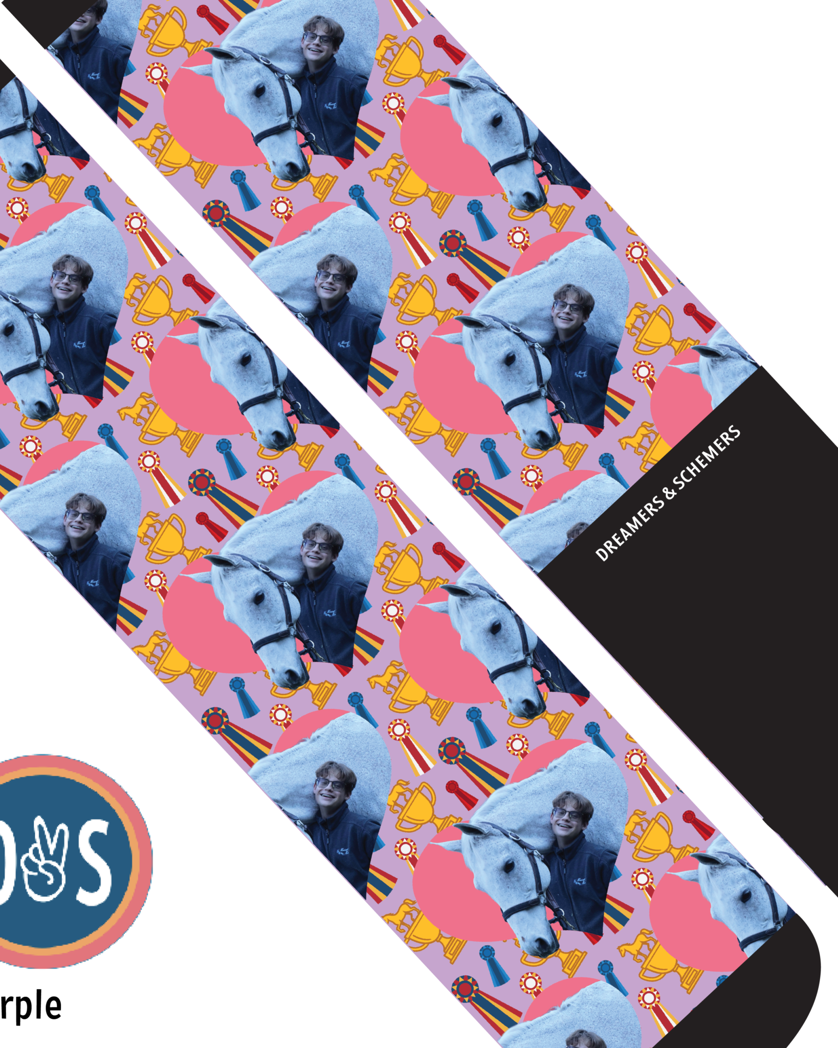 Custom socks with personalized photo and heart pattern on Dreamers & Schemers Boot Socks