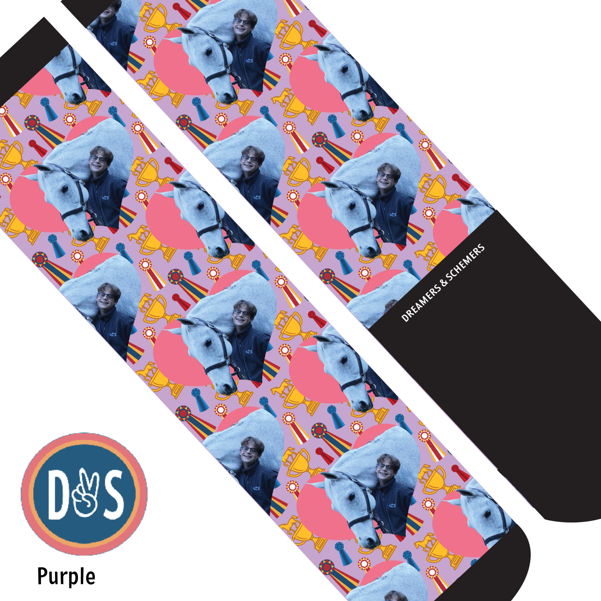 Custom socks with personalized photo and heart pattern on Dreamers & Schemers Boot Socks
