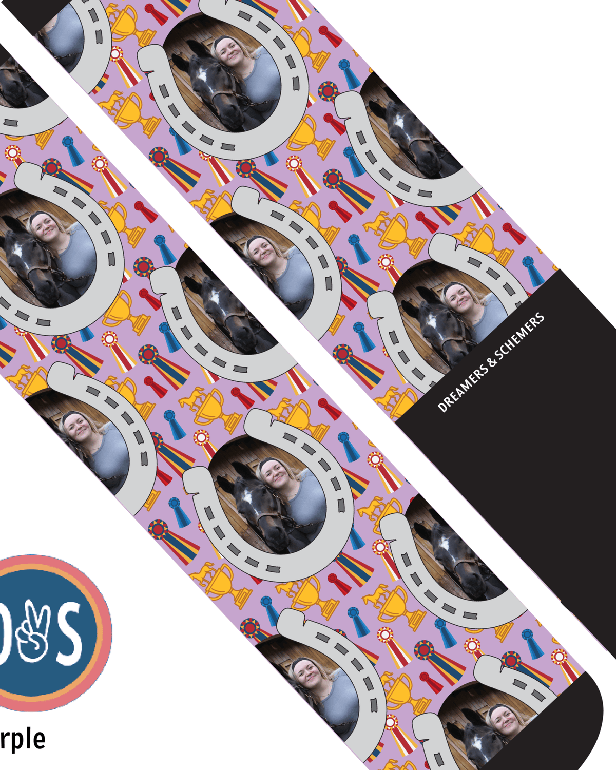 Custom boot socks with horseshoes and winner winner design for adults and kids