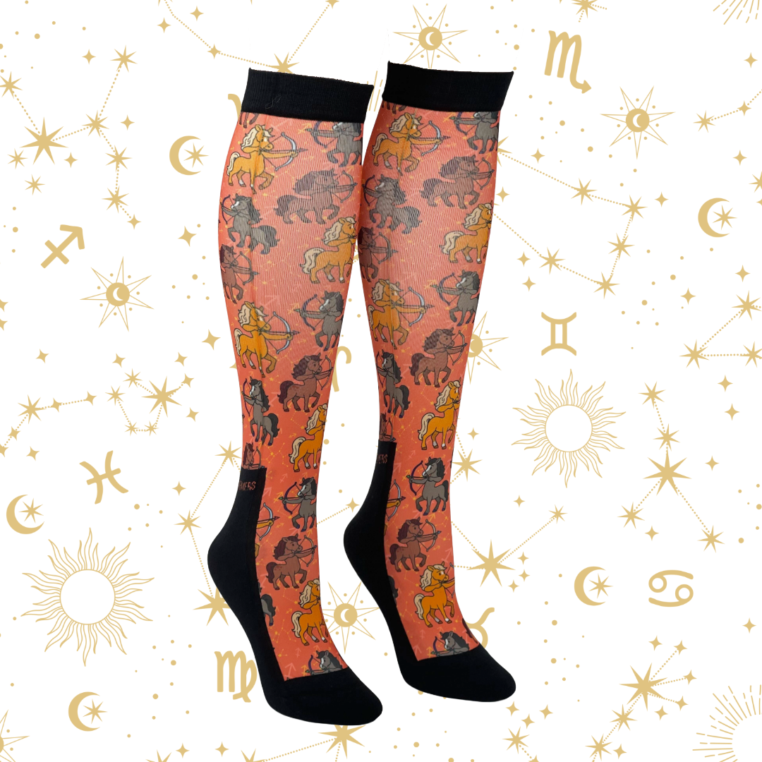 Sagittarius zodiac-themed limited edition boot socks made in USA with cotton blend, one size fits most