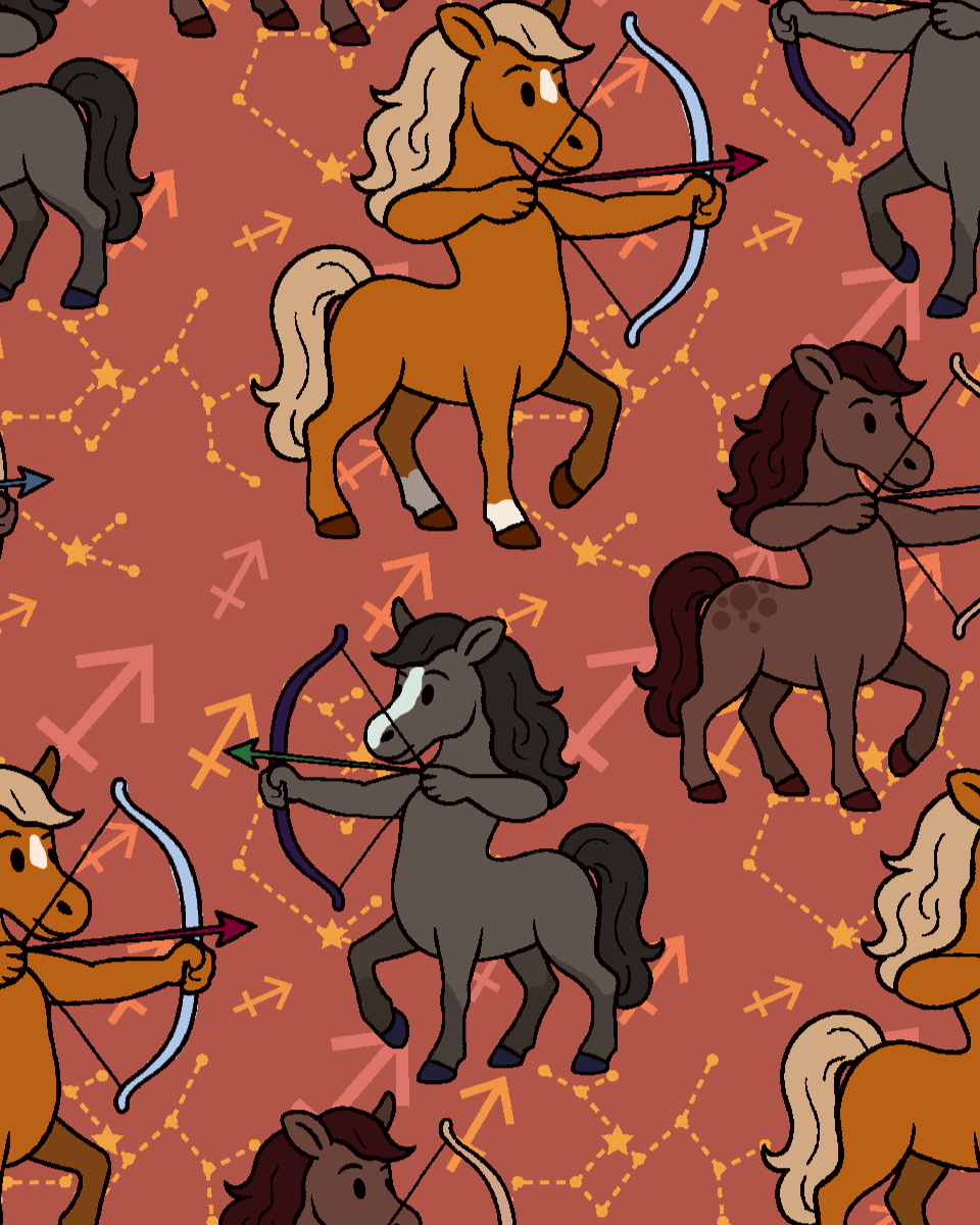Sagittarius zodiac pattern boot socks with archery horse design on rust background